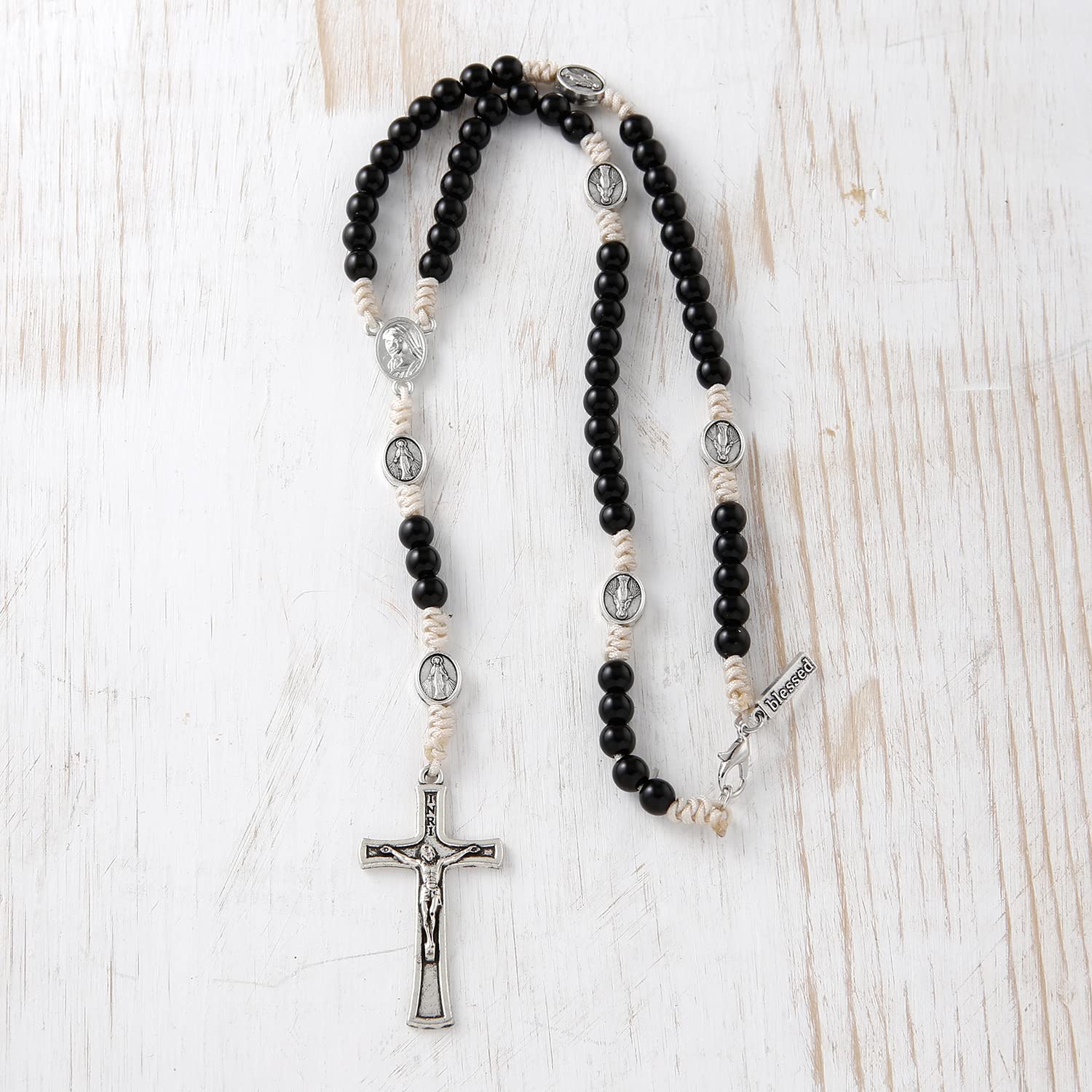 Christian Catholic Creed Rosary - First Communion Gift, 24-inch Black Pearl Beads for Prayer & Devotion | Perfect for Religious Ceremonies, Daily Worship & Faithful Living