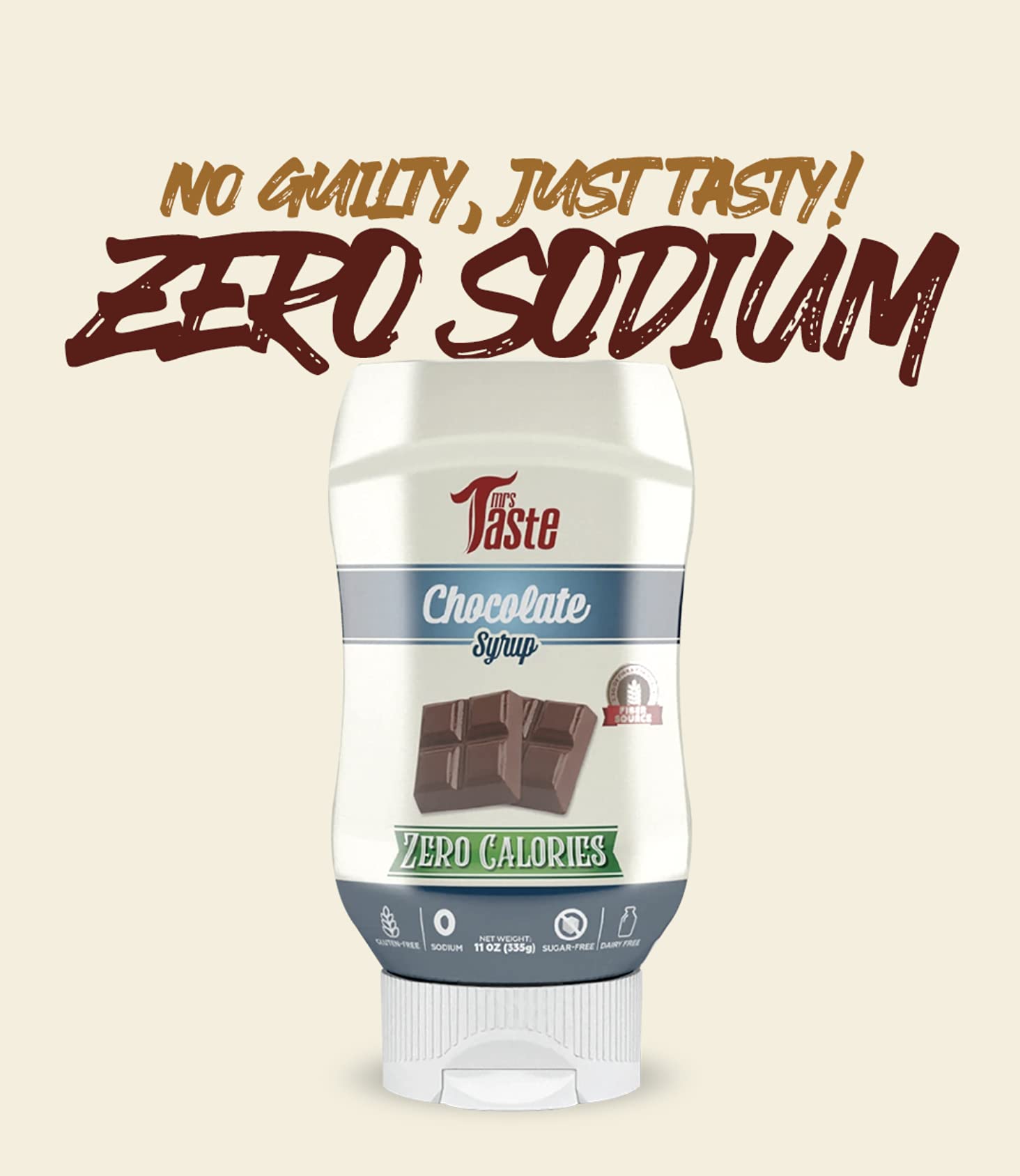 Mrs Taste Sugar Free Chocolate Syrup - Zero Calorie, Zero Sodium, Keto & Paleo Friendly, High Fiber Dessert Topping (11 oz) | Perfect for Ice Cream, Coffee, Baking & Healthy Snacks