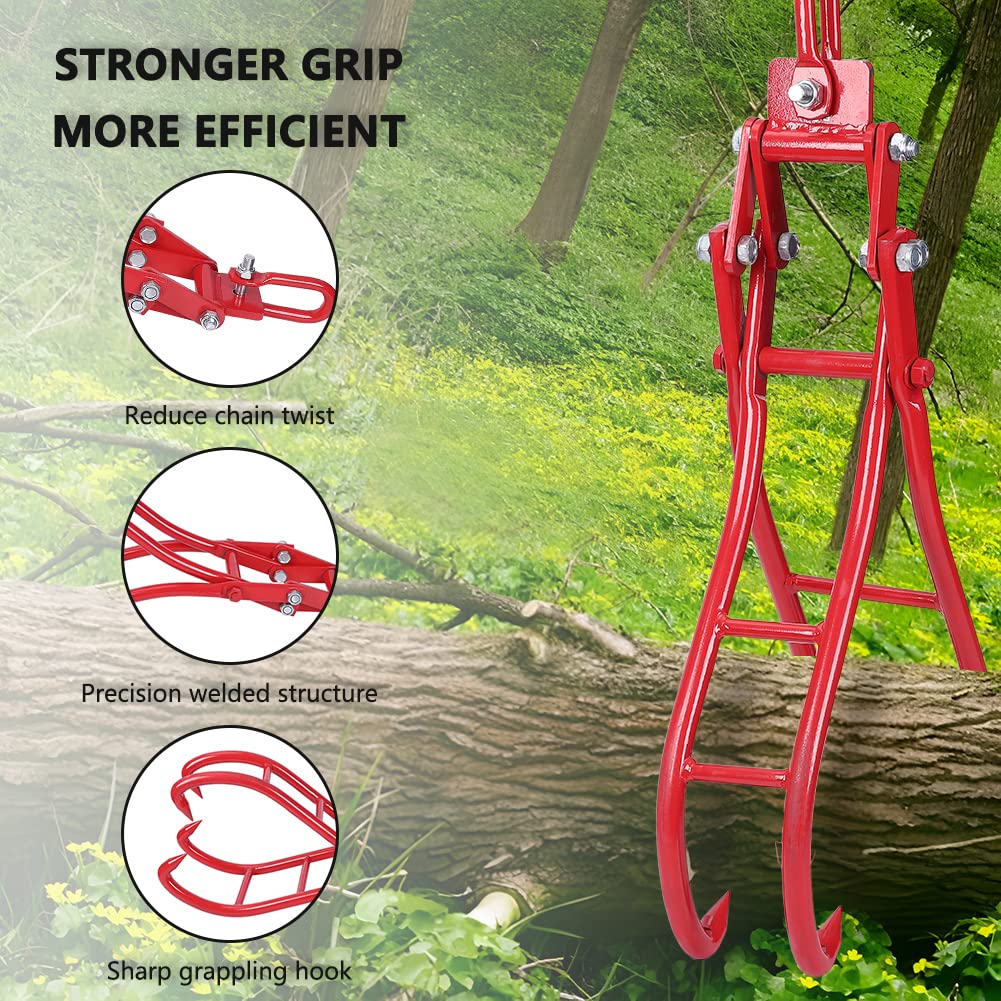 Heavy Duty GARVEE 28 Log Lifting Tongs with 4 Claws - Timber Claw Hook & Logging Grabber with Free Gloves - Perfect for Firewood Handling, Forestry Work, and Wood Splitting