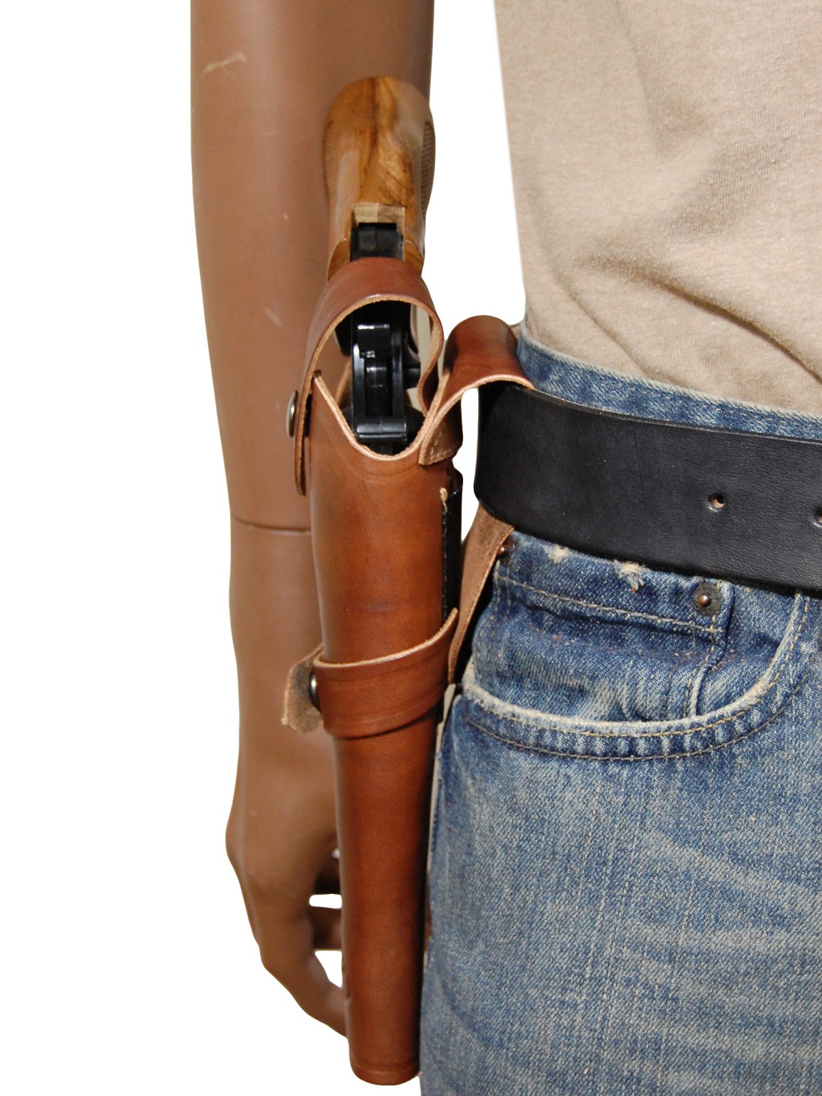 Barsony Premium Brown Leather Western Gun Holster for 6 Inch Revolvers - Cowboy Style Belt Holster for Concealed Carry & Outdoor Shooting