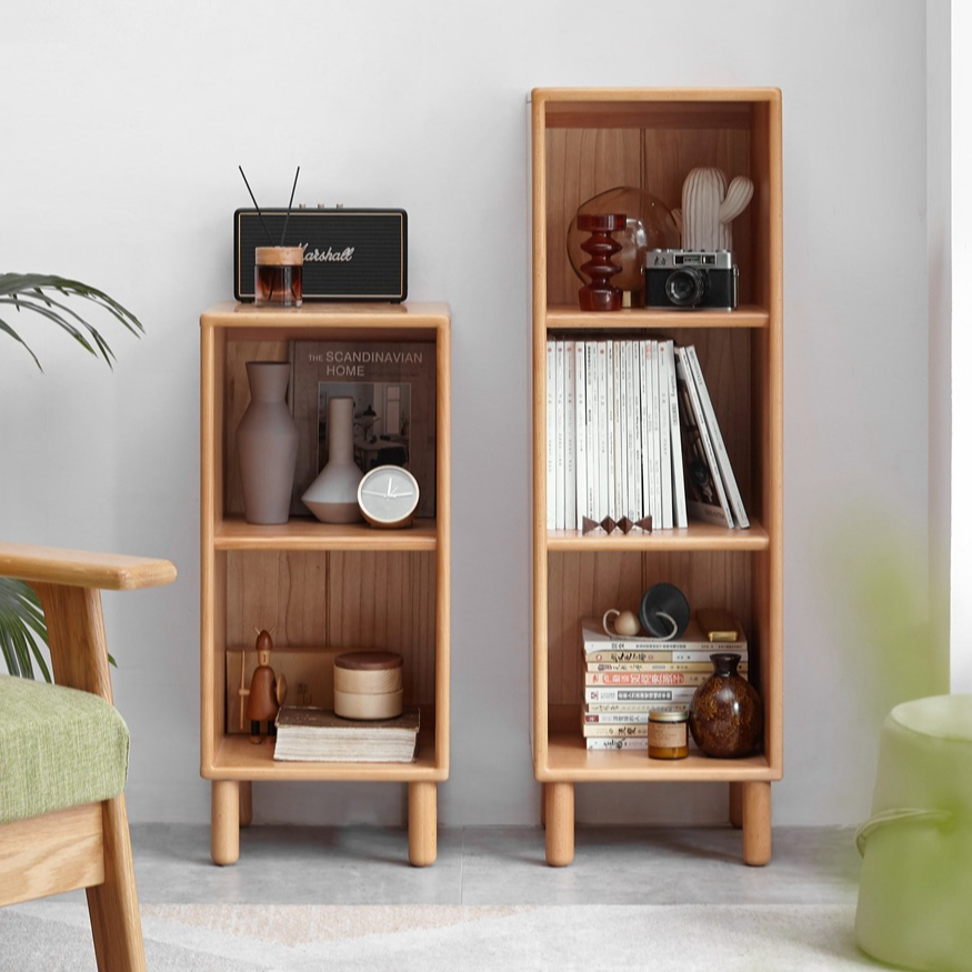 Solid Beech Wood Small Bookshelf Side Cabinet - Compact Storage for Books, Decor & Essentials in Living Room, Bedroom or Office