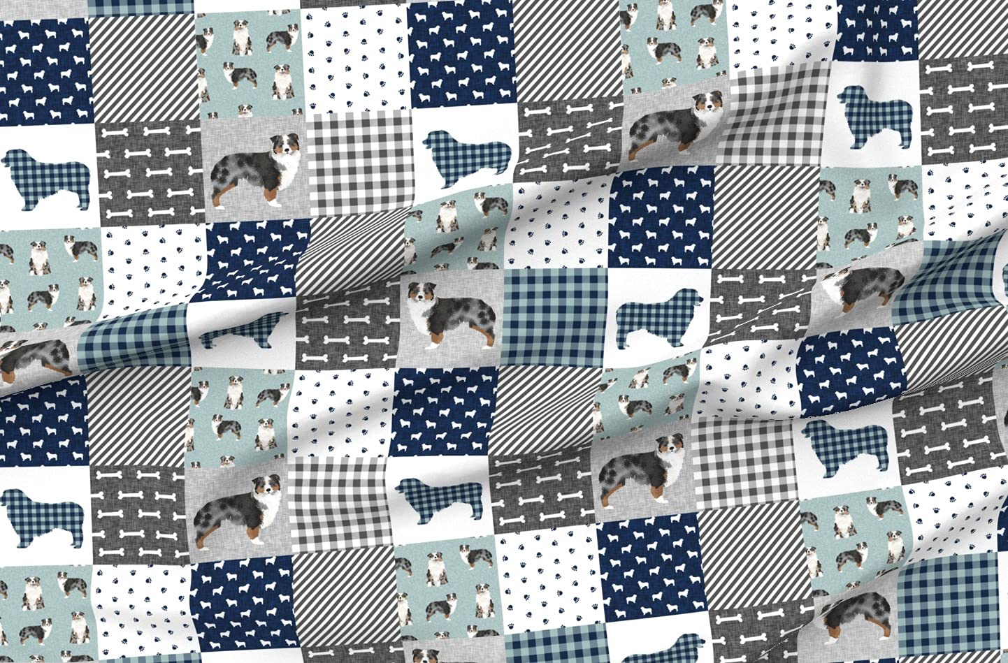 Australian Pet Quilt Fabric - Blue Floral Shepherd Dog Print on Soft Minky Fabric by The Yard for Sewing Baby Blankets & Quilt Backing | Perfect for DIY Plush Toys, Nursery Decor & Cozy Home Projects