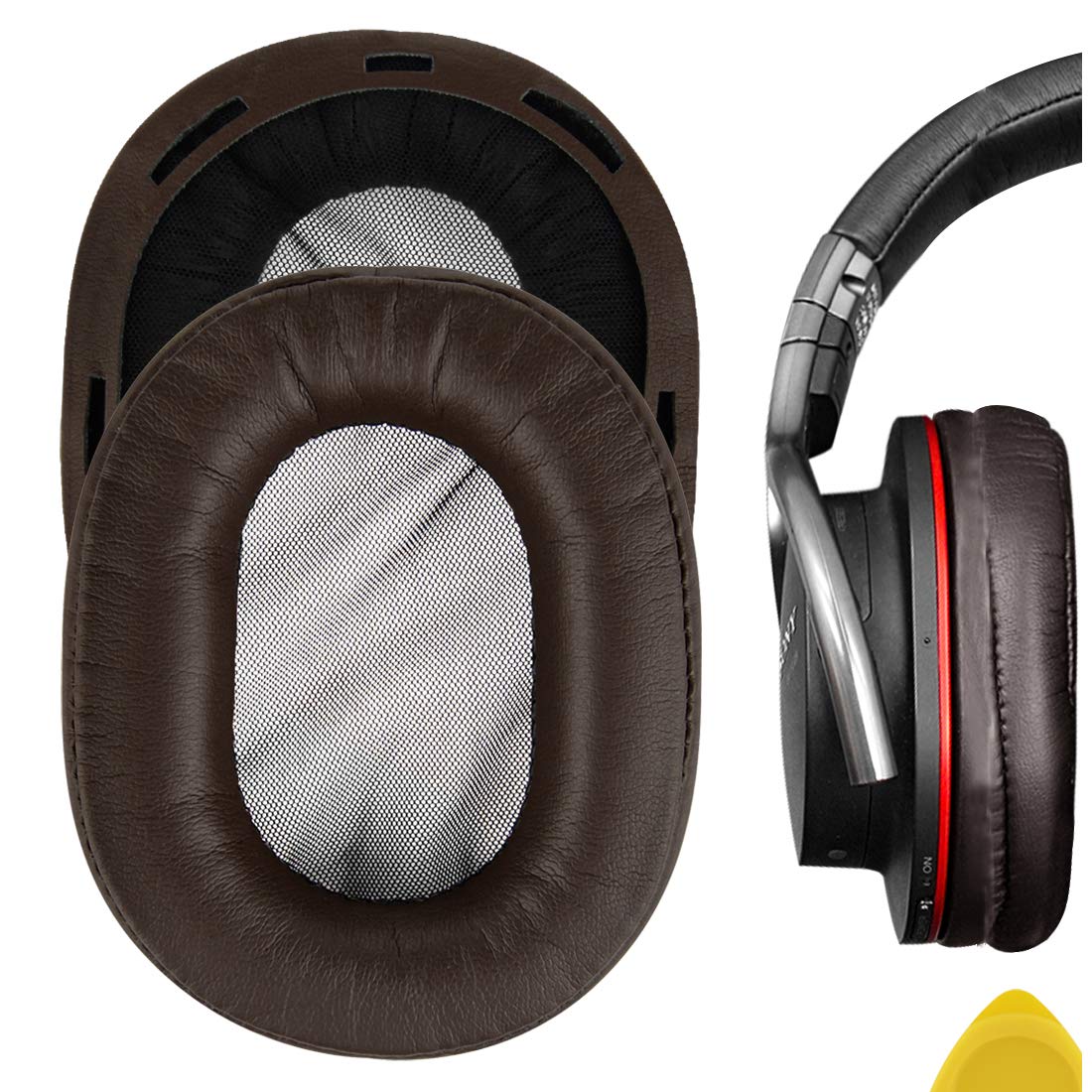 Geekria QuickFit Replacement Ear Pads for Sony MDR-1R & MDR-1RMK2 Headphones - Premium Brown Memory Foam Ear Cushions - Comfortable Headset Earpads & Ear Cups Cover Repair Parts - Perfect for Gaming, Music & Office Use