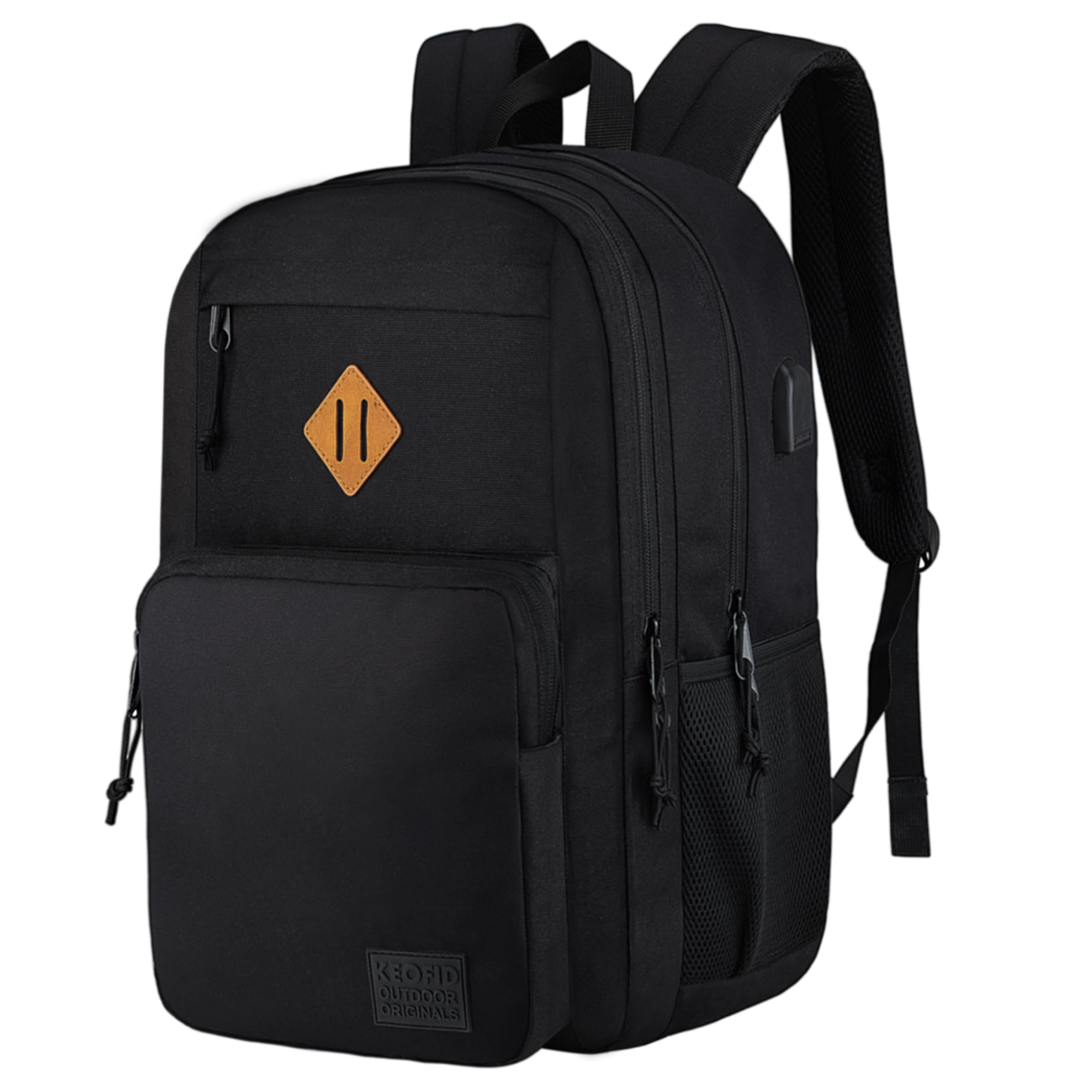 KEOFID Anti-Theft Travel Backpack for Men & Women - USB Charging Laptop Backpack, Water-Resistant College Work Bag (Black) - Perfect for Business Trips, Commuting & Campus Life