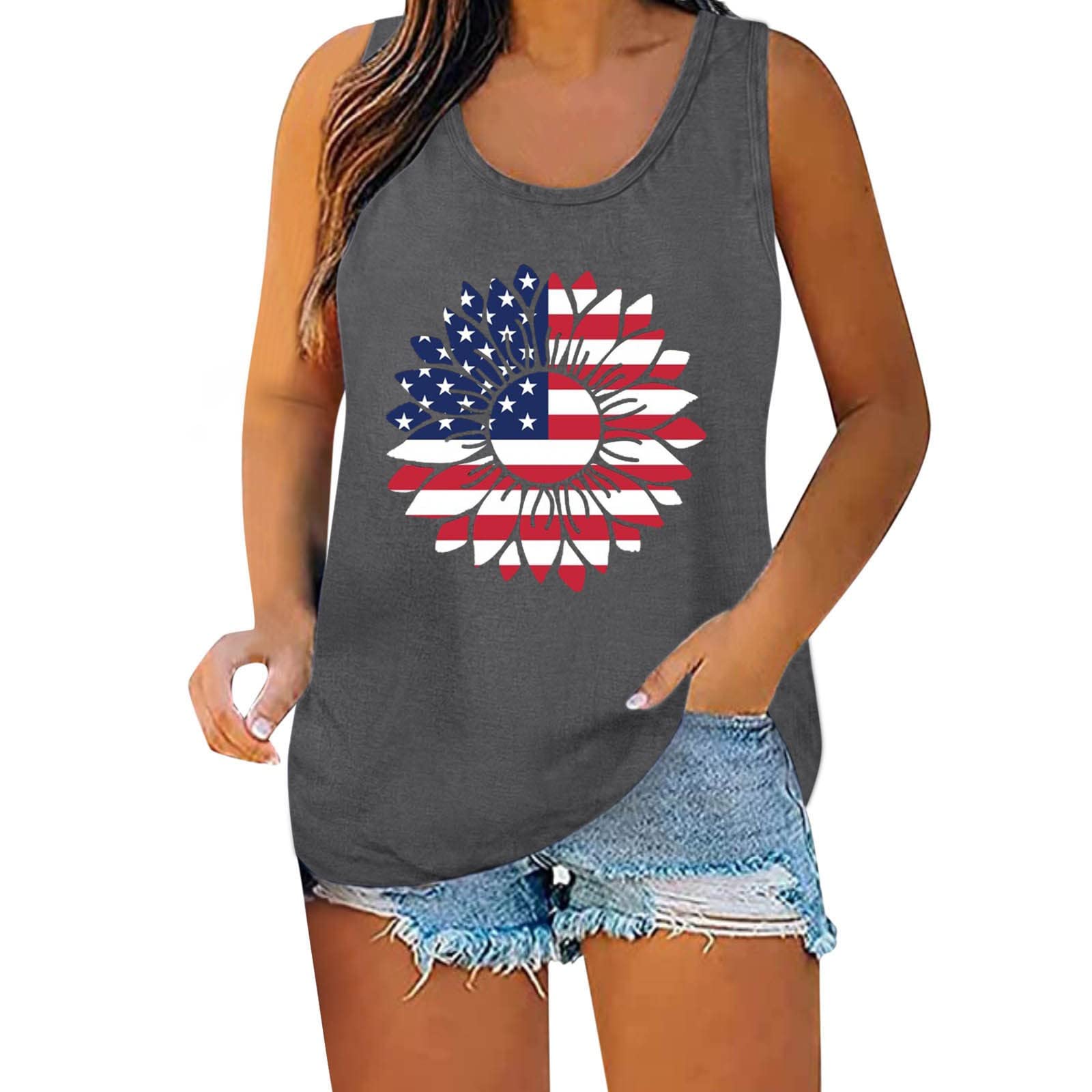 **Maternity Tops for Women - 4th of July Patriotic Print Tank Tops, Summer Casual Sleeveless Muscle Tee Shirts for Pregnancy - Perfect for Independence Day Celebrations & Everyday Wear**