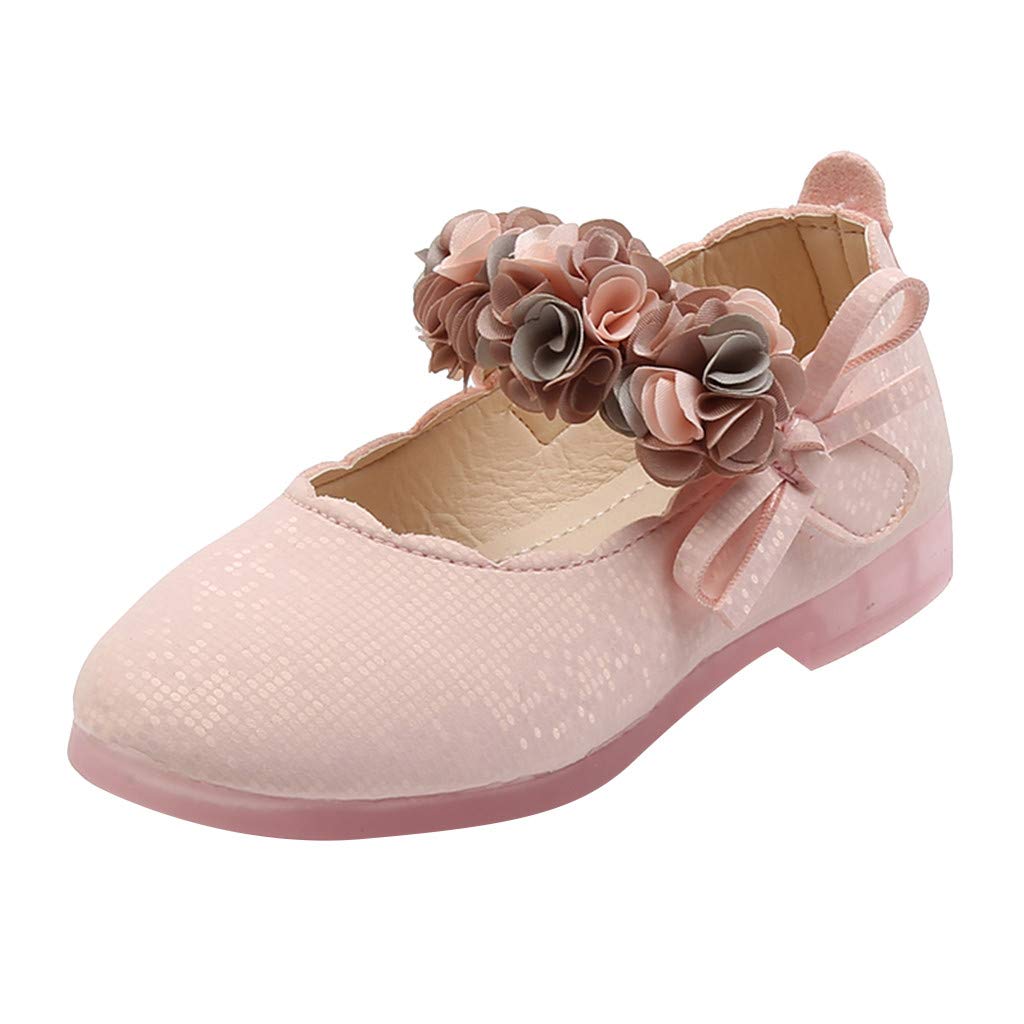 **Princess Baby Girls Leather Sandals - Floral Dance Shoes for Toddlers & Infants, Pink Kids Dress Shoes - Perfect for Parties, Weddings & Special Occasions**