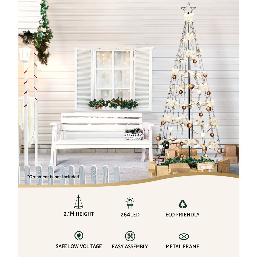 2.1M (7ft) Solar Powered Christmas Tree with 264 Warm White LED Lights - Perfect for Indoor & Outdoor Holiday Decorations