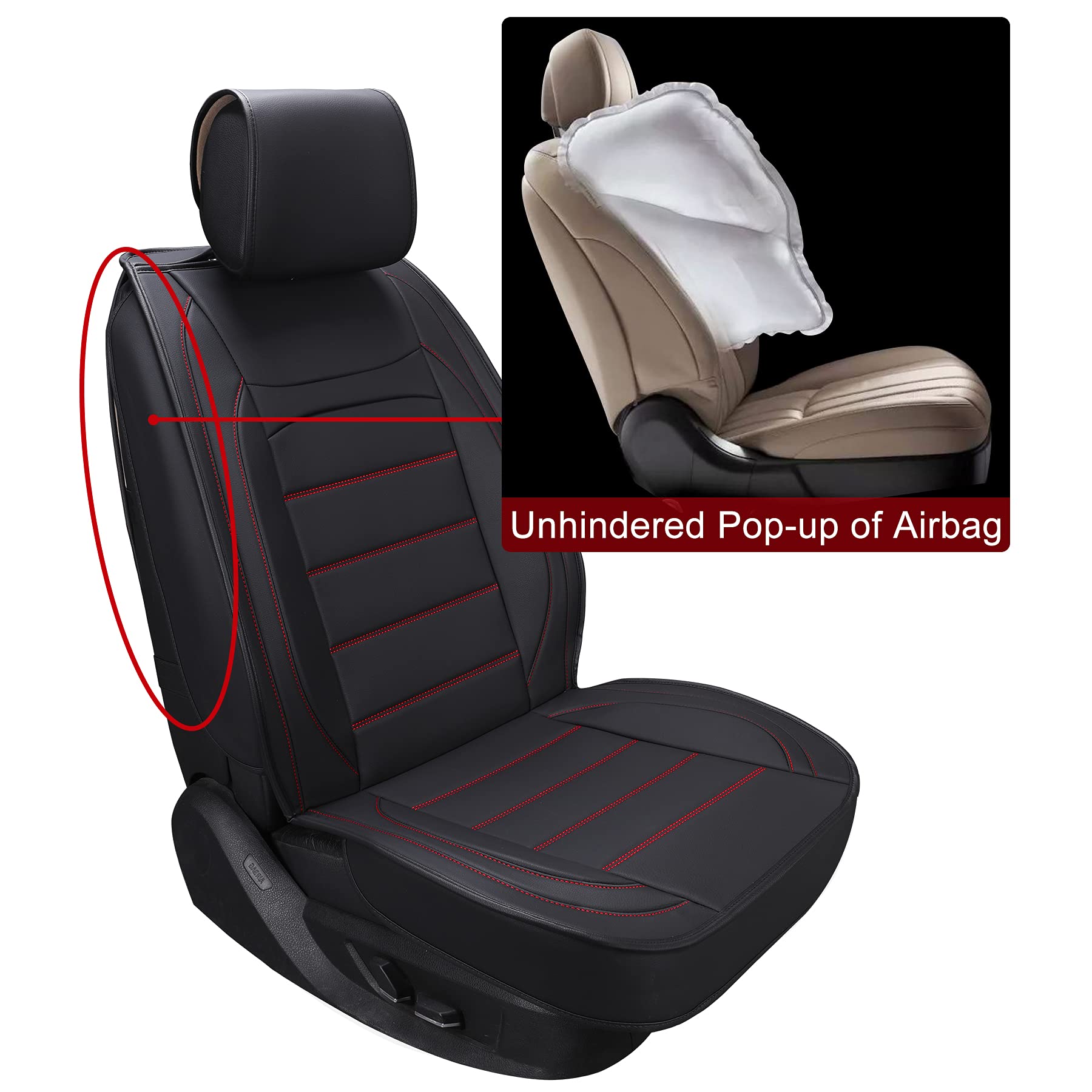 Premium Universal Leather Car Seat Covers Full Set - Waterproof Leatherette Auto Seat Protectors for SUV, Truck & Sedan | Black & Red | Perfect for Road Trips & Daily Commuting