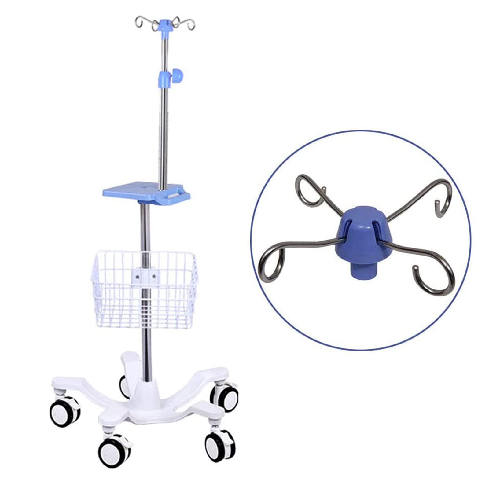 Adjustable Stainless Steel IV Pole with Wheels & Tray - Portable Infusion Stand for Home Care, Hospitals & Clinics - Ideal for Elderly Patients, IV Therapy & Medical Treatments