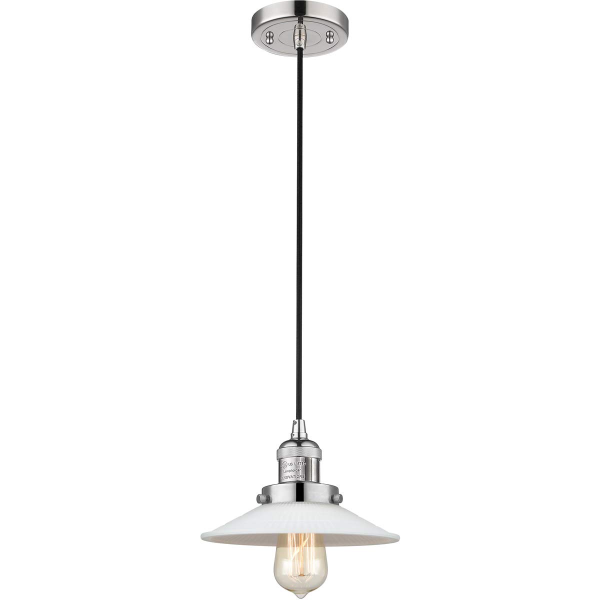Polished Nickel Mini Pendant Light Fixture - 9 Inch Wide White Glass Shade with Steel/Cast Brass Base - Perfect for Kitchen Island, Dining Room, or Entryway Lighting