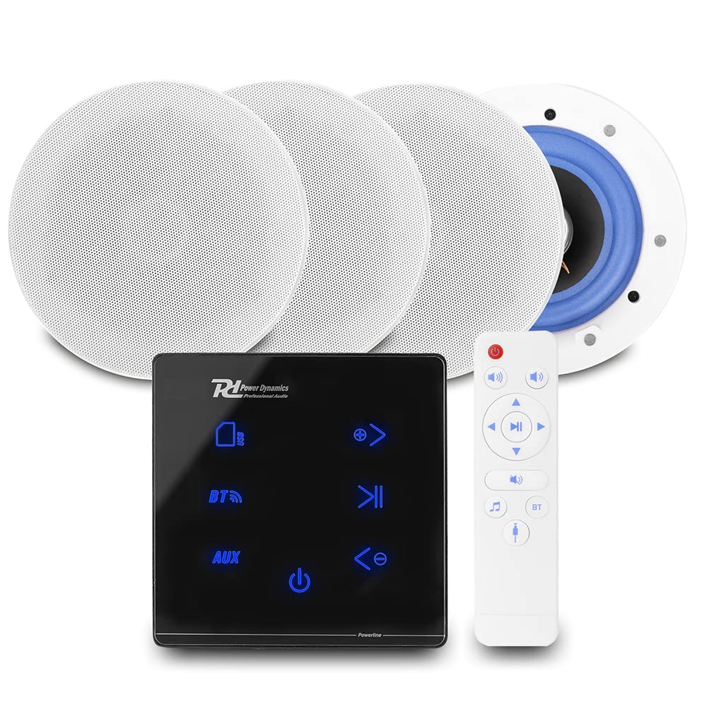 Power Dynamics Powerline Bluetooth Ceiling Speaker System – A100B Wall Amplifier with 4x ESCS5 5.25