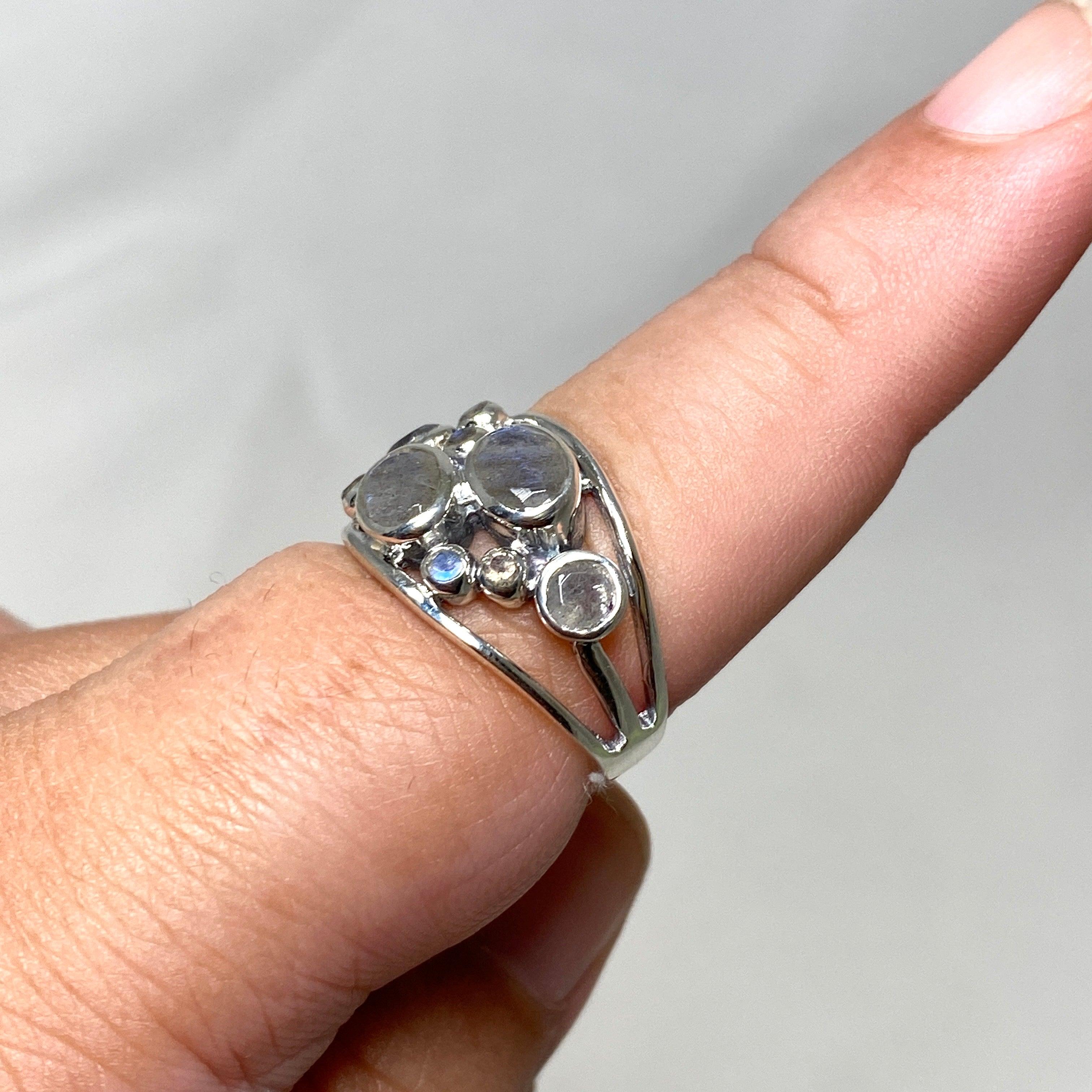 Labradorite Faceted Multistone Gemstone Ring in Sterling Silver - Elegant & Unique Jewelry for Women, Perfect for Parties, Weddings & Special Occasions