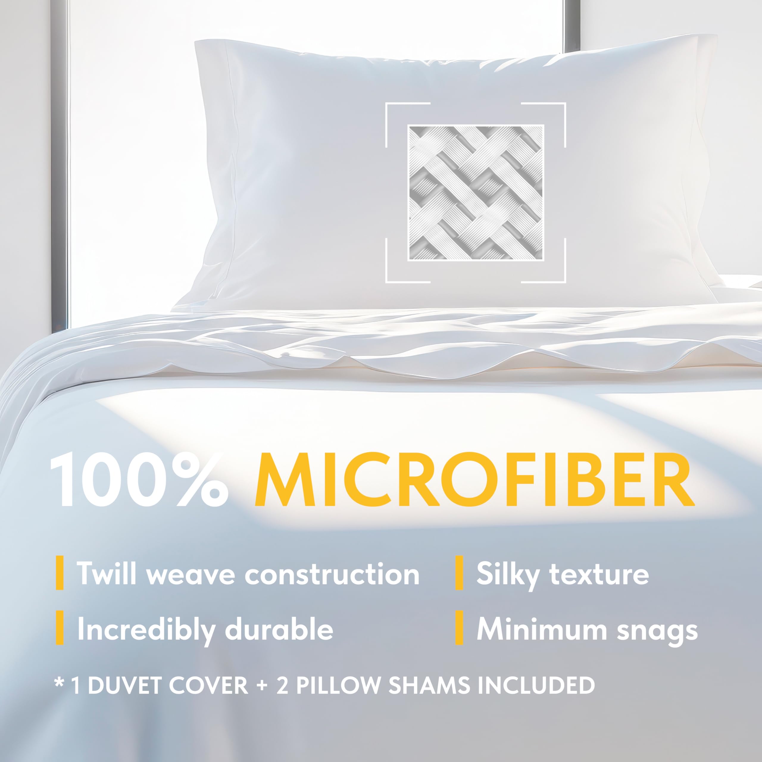 Luxury White Queen Size Microfiber Duvet Cover Set with Zipper Closure - Includes 1 Down Comforter Cover & 2 Pillow Shams (Comforter Not Included) | Perfect for Master Bedroom, Guest Room & Hotel Style Bedding