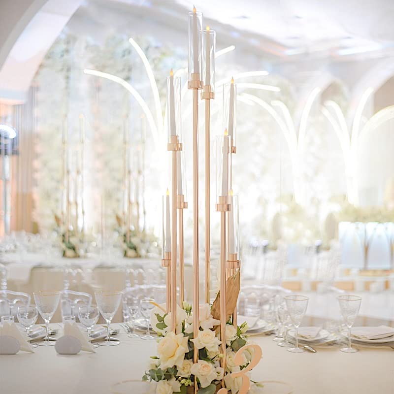 42-Inch Tall Gold Candelabra Candle Holder - Elegant Glass Centerpiece for Wedding Reception, Party, Dining Table & Home Decor - Perfect for Romantic Dinners, Holiday Decorations and Special Events