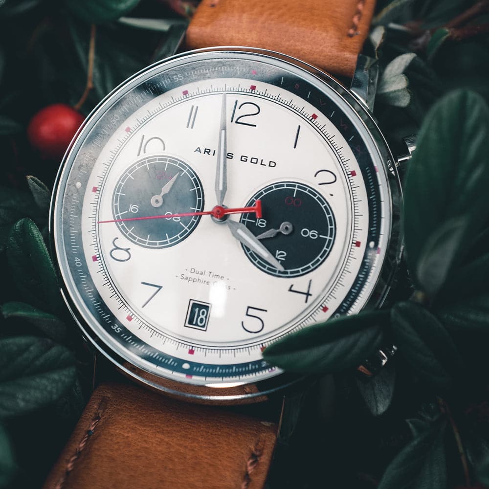 ARIES GOLD Urban Journey Men's Watch - Silver Stainless Steel Case with Brown Leather Strap (Model G 1025 S W) | Waterproof & Durable for Business, Casual & Outdoor Activities