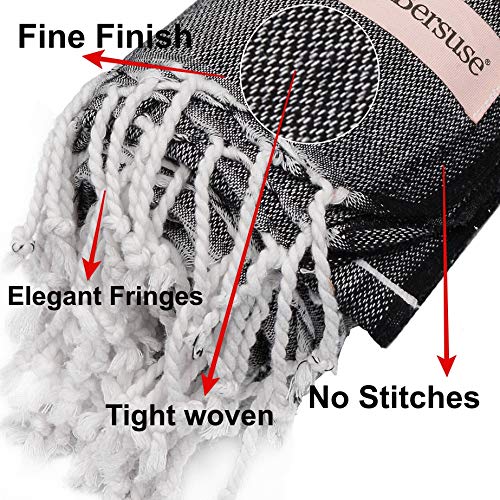 Premium 100% Cotton Turkish Beach Towel Set of 6 - Large 37x70 Inches, Quick-Dry, Sand-Free & Lightweight Peshtemal Towels for Beach, Pool, Travel & Yoga - Anthracite Color, Anatolia Collection by Bersuse