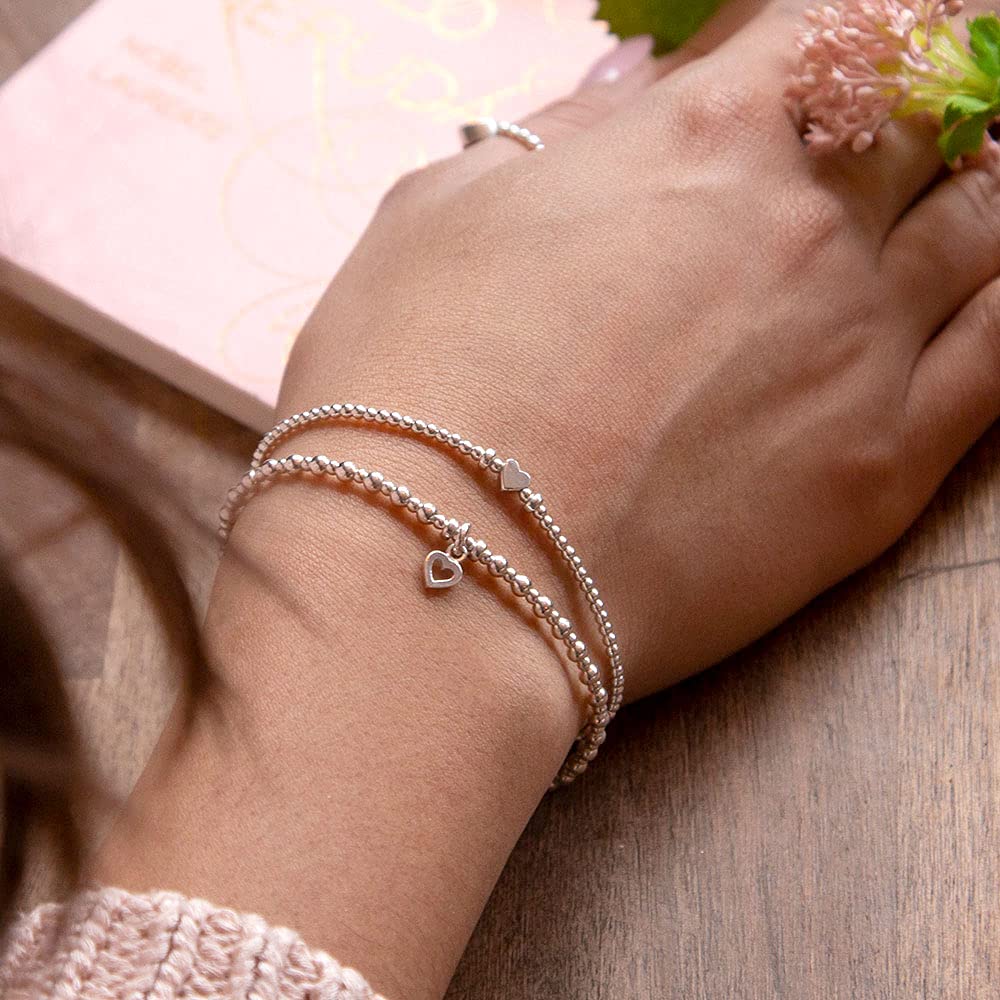 Annie Haak Love Stack Two Bracelets - 925 Sterling Silver Open Heart & Boxed Heart Charms - Anniversary, Mother's Day, Birthday Gift for Women/Wife/Friend - Handmade in UK Jewelry - Perfect for Romantic Occasions & Special Celebrations