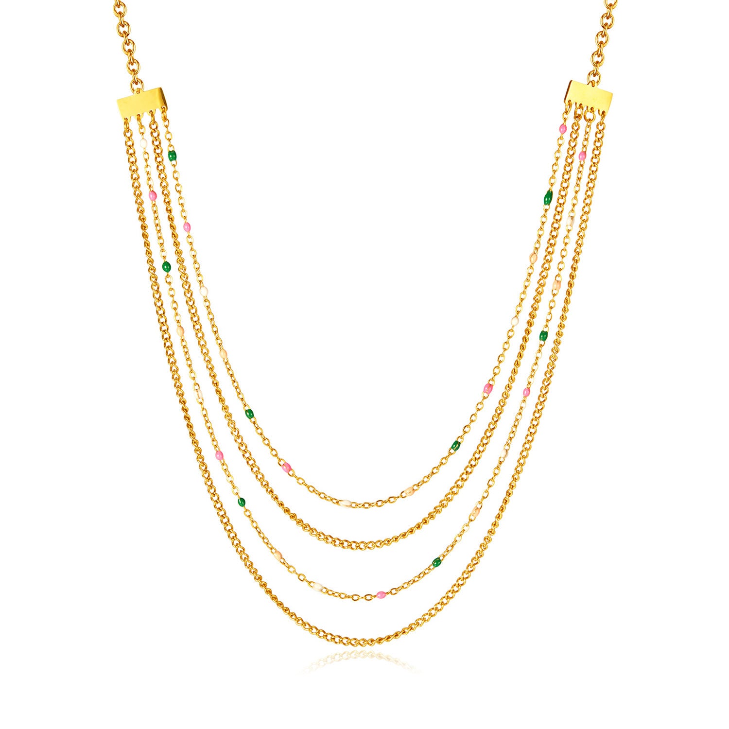 Multi Strand Gold Chain Necklace with Colorful Beads | GX2336 | Elegant Layered Jewelry for Women, Perfect for Parties, Weddings & Everyday Wear