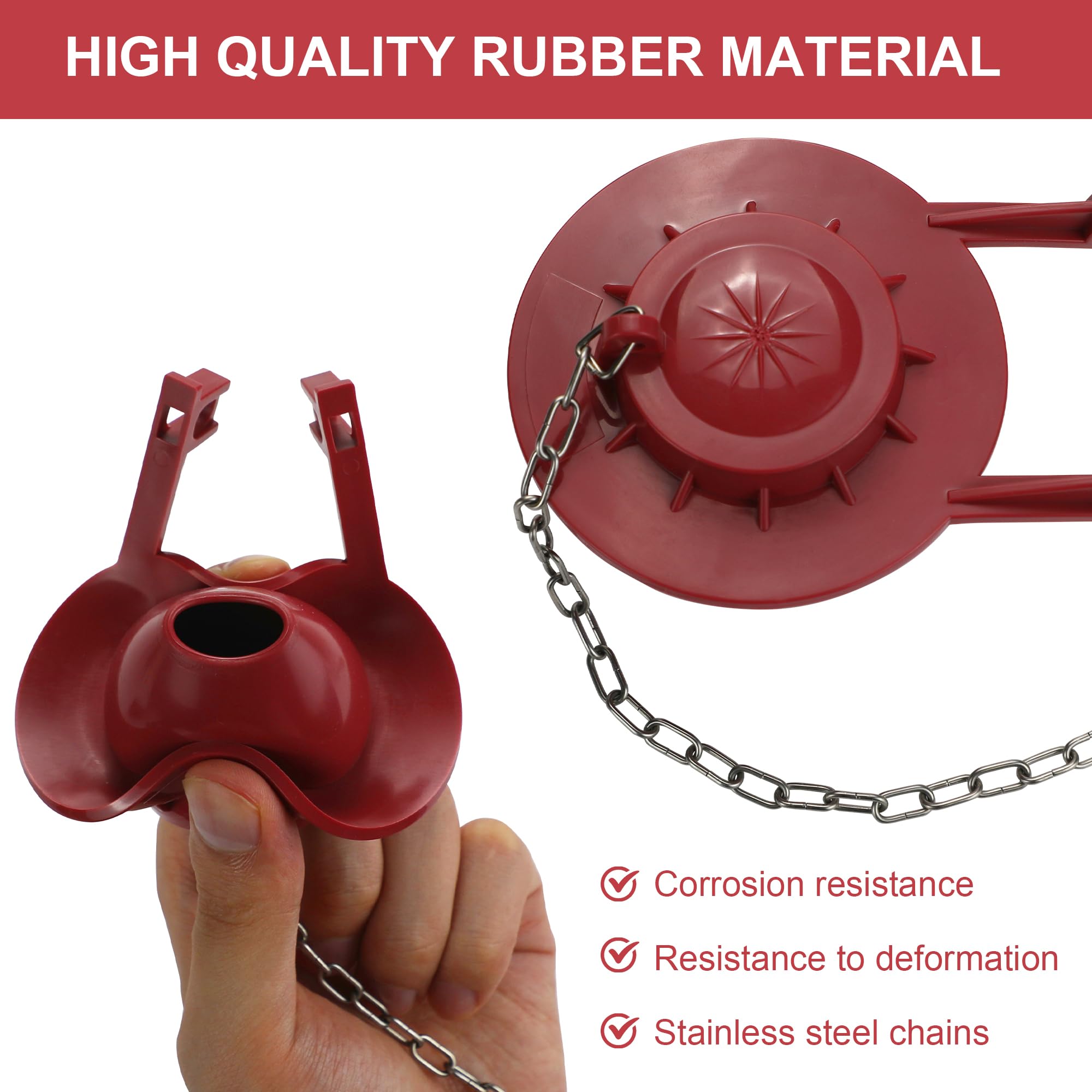 2 Pack Universal 2-Inch Toilet Flapper Replacement Kit - High Performance Toilet Tank Flapper with Stainless Steel Chain & Hook, Durable Rubber Seal, Easy Installation (Red) - Perfect for Leaky Toilets, Home Bathroom Repair & Water Conservation