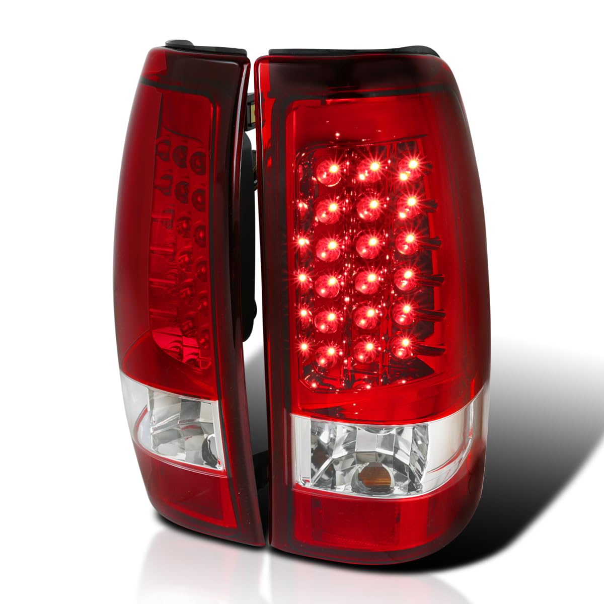 Spec-D Tuning Red Clear Lens LED Tail Lights for 1999-2002 Chevy Silverado 1500/1500HD/2500/2500HD/3500 & GMC Sierra - Left & Right Pair Assembly - Enhanced Visibility & Style for Night Driving & Custom Truck Upgrades
