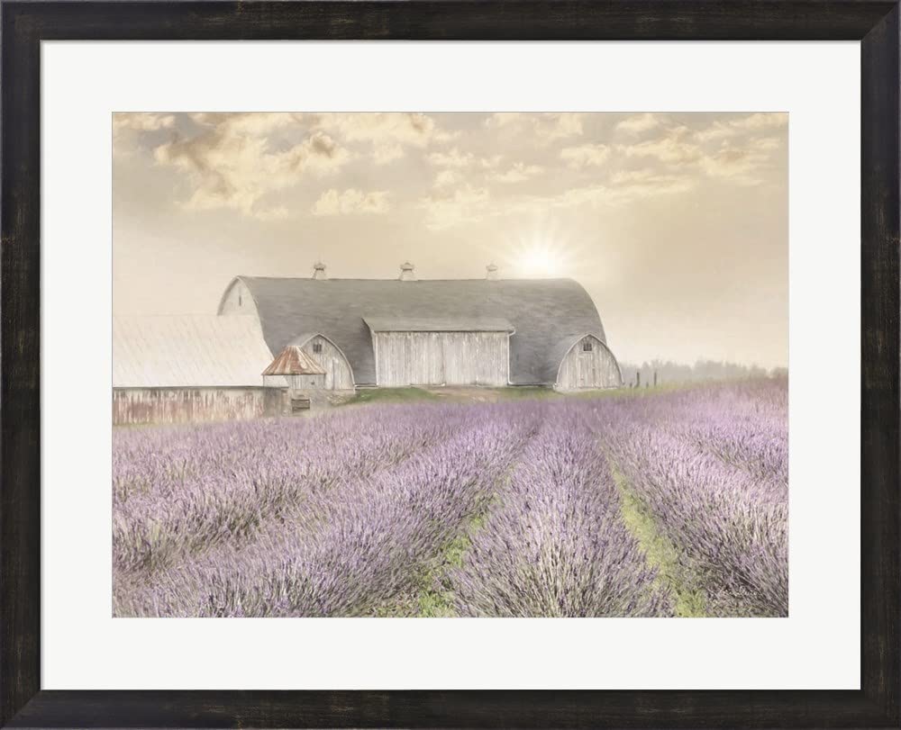 Lavender Morning by Lori Deiter - Framed Art Print Wall Picture with Espresso Brown Frame (28x23 Inches) - Perfect for Living Room, Bedroom & Office Decor