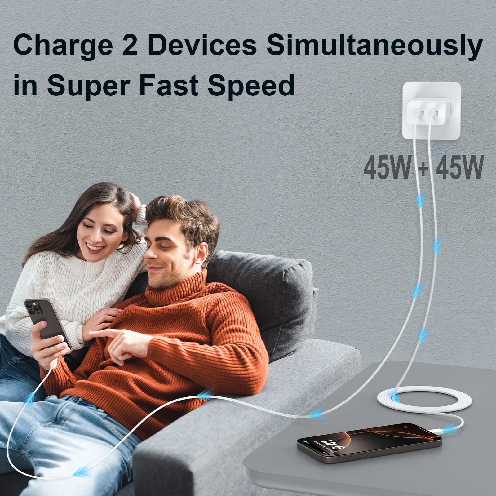 45W Fast Charger Block with 10FT USB C Cable - Dual Port Charger for iPhone 16/16 Pro/16 Pro Max/15/15 Pro/15 Pro Max, Samsung S25/S24, iPad & Android Phones | Quick Charging for Home, Office & Travel