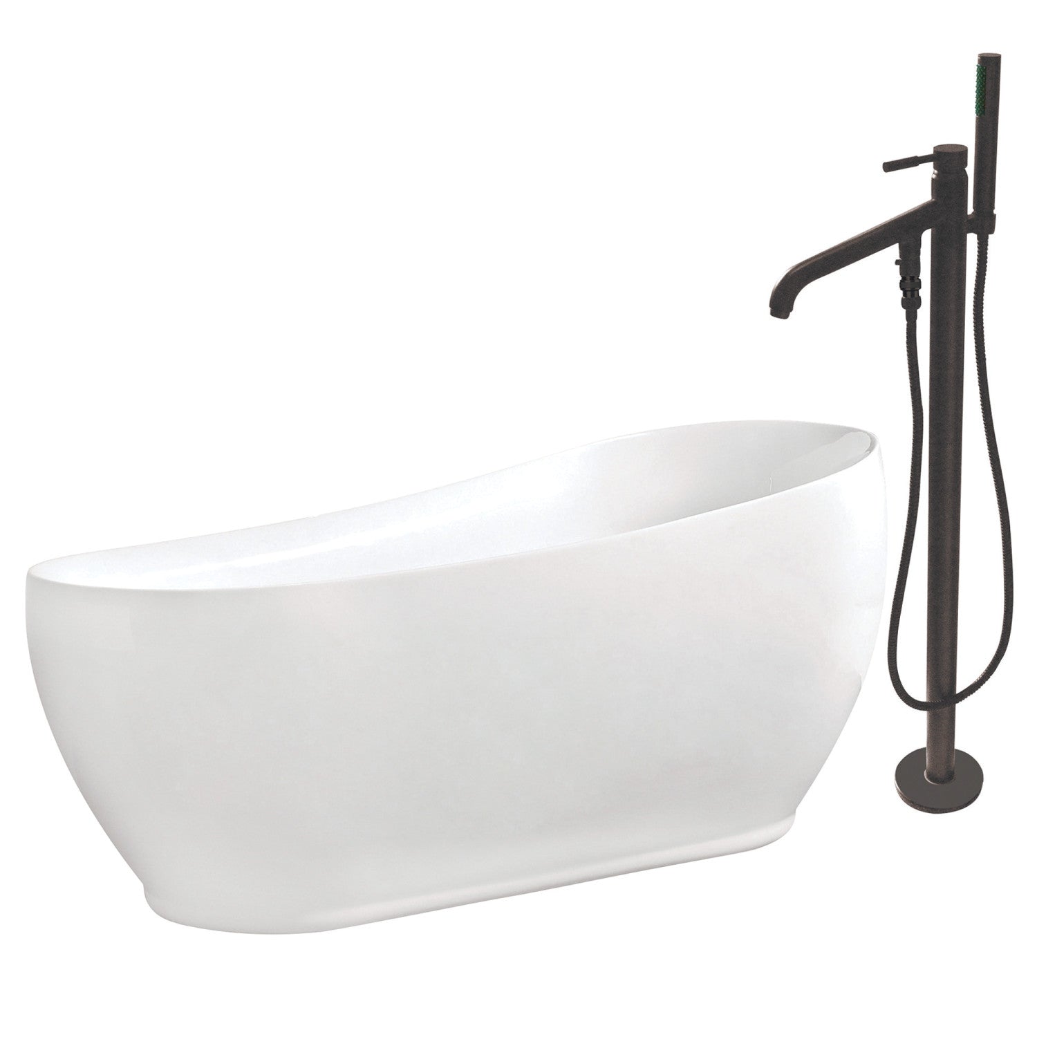 Aqua Eden 71 Inch Acrylic Oval Freestanding Bathtub with Faucet Combo - Glossy White/Oil Rubbed Bronze - Perfect for Luxury Bathroom Spa Experience