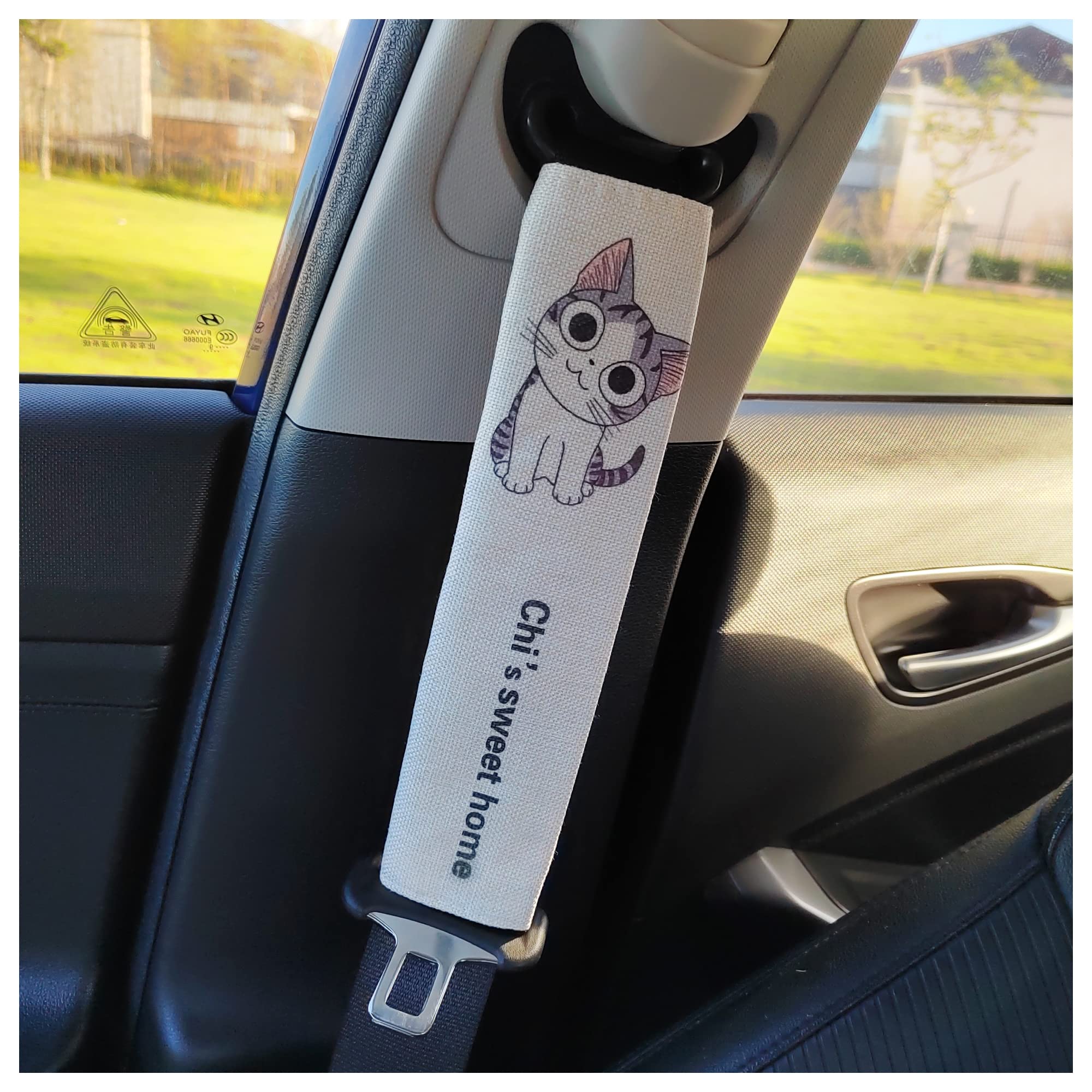 Junecarp Car Seat Belt Pads - Cute Cartoon Shoulder Pads for Comfortable Driving | Soft Seat Belt Cover for Cars, Trucks & SUVs | Perfect for Long Commutes, Road Trips & Daily Driving (White Kitten Design)