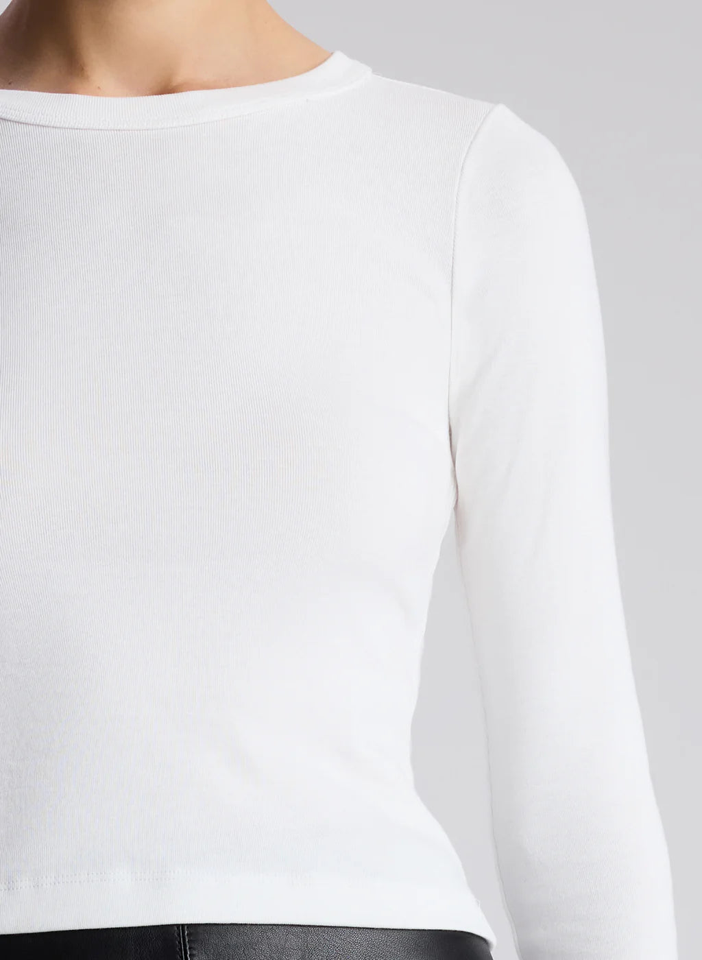Ari Cotton Rib Long Sleeve T-Shirt for Women - Soft Breathable White Tee - Perfect for Casual Wear, Layering & Everyday Comfort
