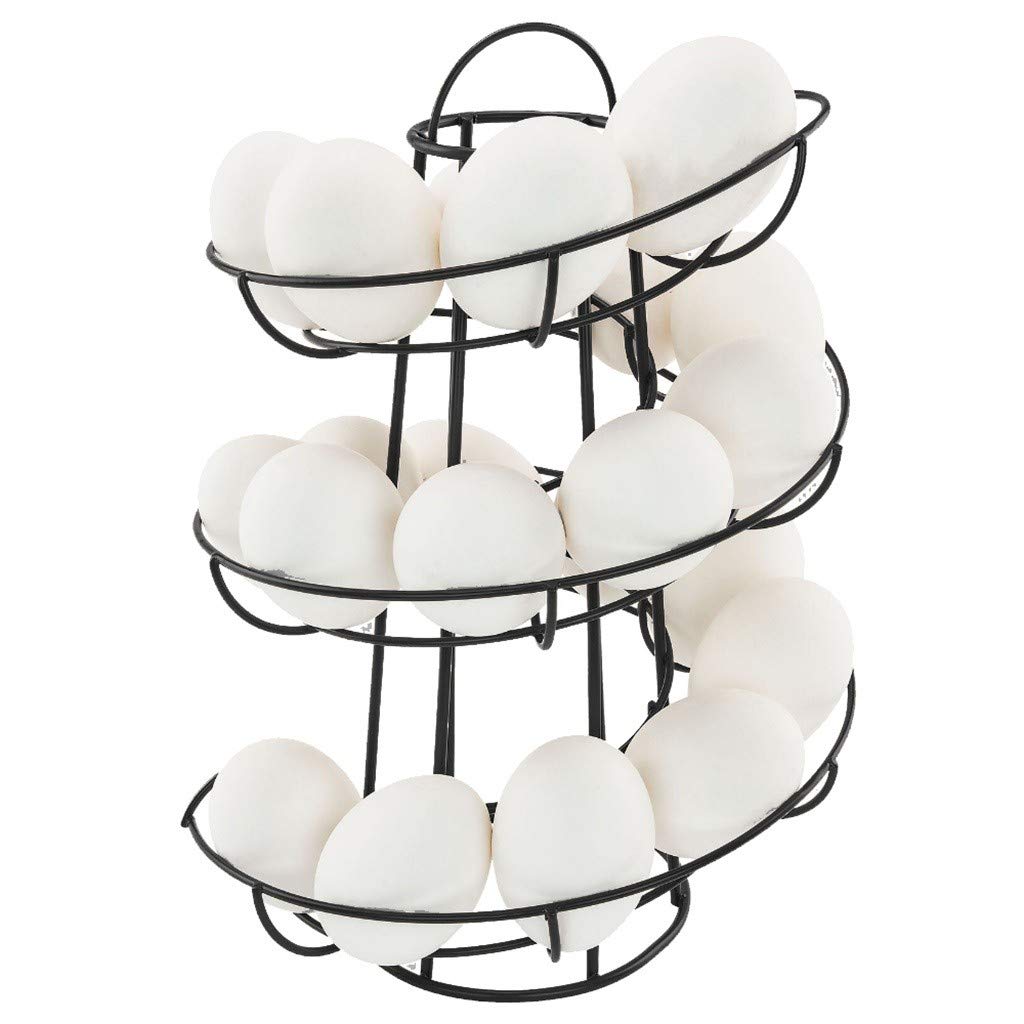 Spiral Metal Egg Basket - Space Saving Kitchen Egg Storage Holder & Display Rack for Fresh Eggs - Perfect for Farmhouse, Breakfast Nook, and Pantry Organization (Black)