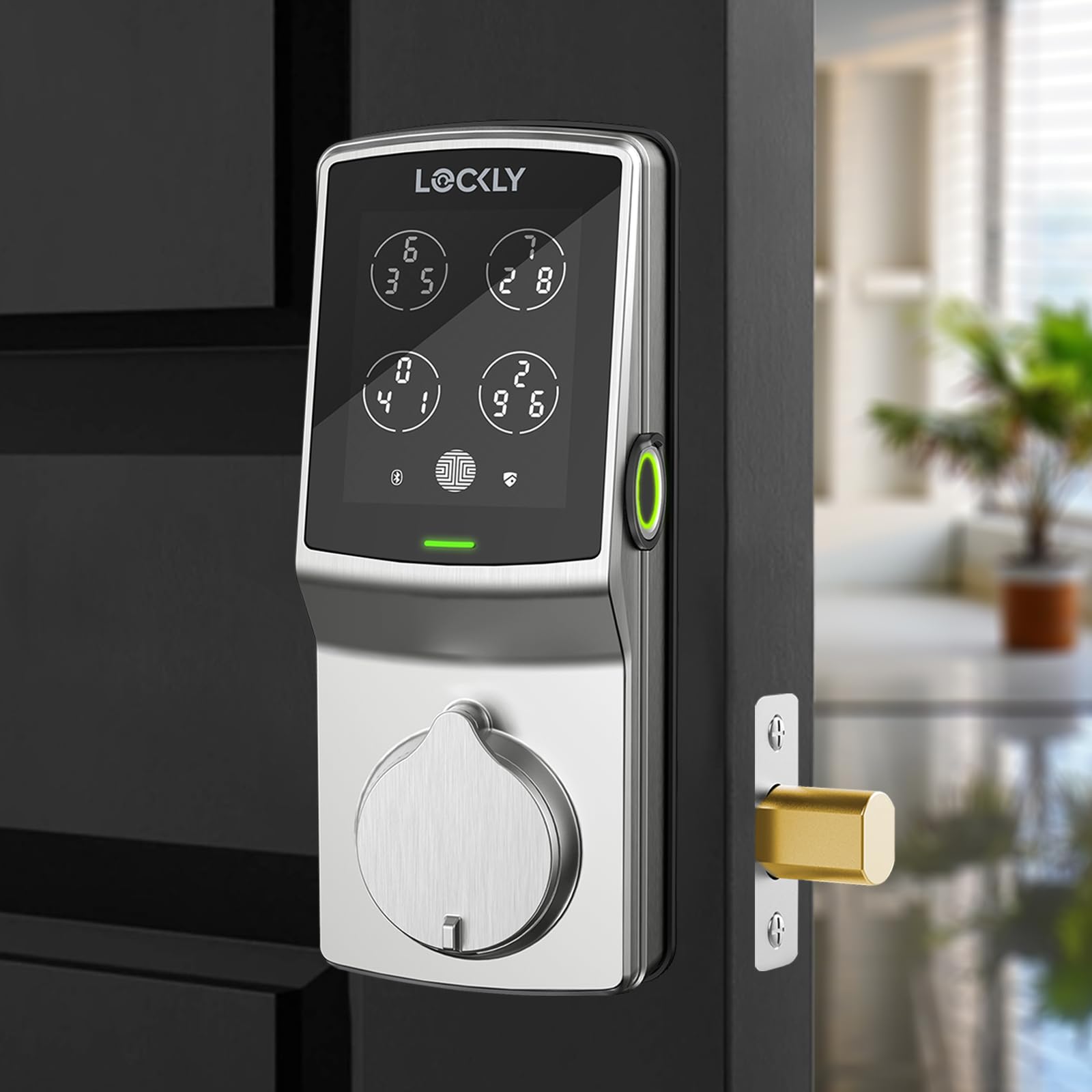 Lockly Secure Plus Smart Door Lock - Keyless Entry with PIN Genie® Keypad & 3D Fingerprint Sensor - Auto-Locking Deadbolt for Front Doors (Satin Nickel) - Ideal for Home Security & Smart Home Automation