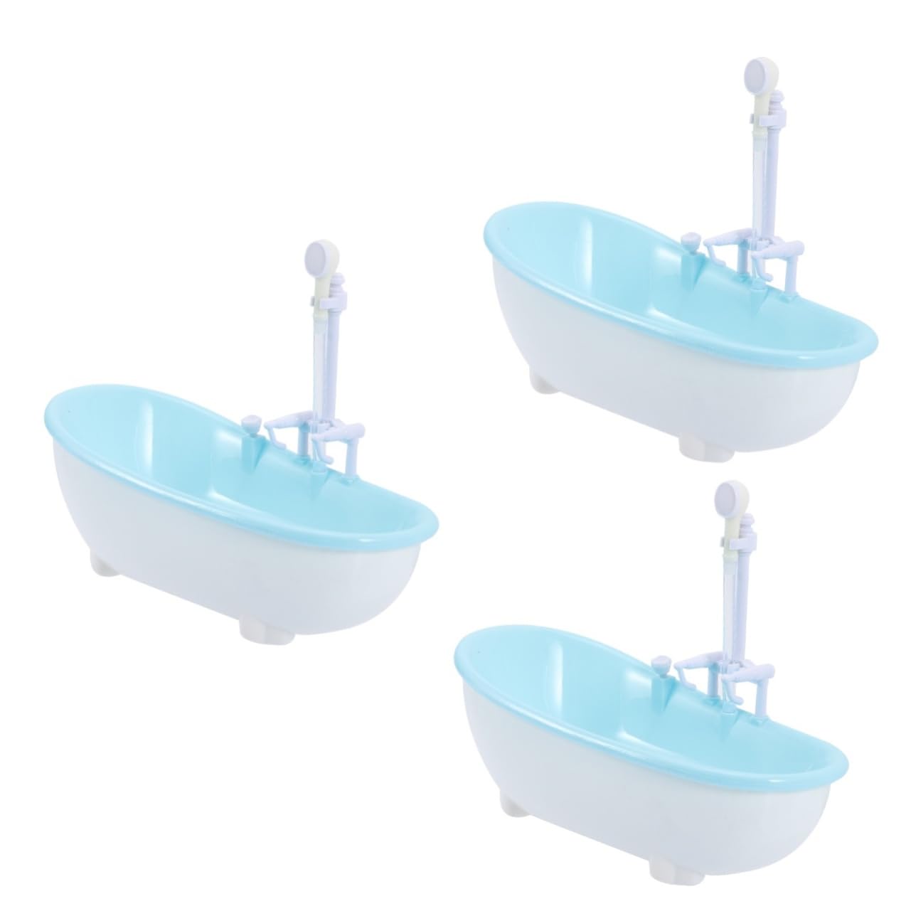 VICASKY 3-Piece Mini Bathtub Toy Set - Sky Blue Plastic Doll Bath Tub Accessories for Kids Bath Time Play & Dollhouse Furniture Decor