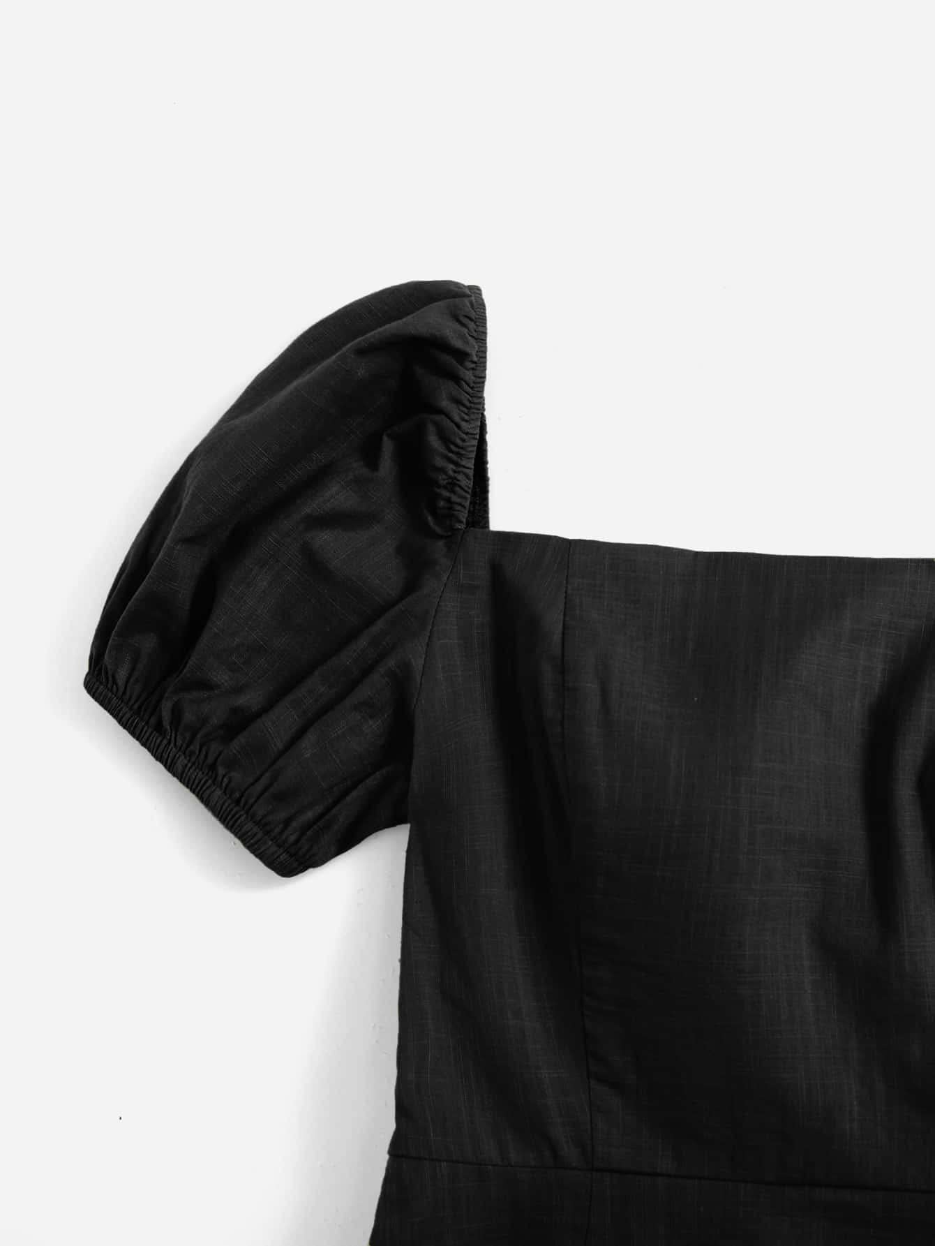 Elegant Women's Puff Sleeve Zip Side Dress Slim Fit Black X-Large - Perfect for Cocktail Parties, Date Nights & Office Wear