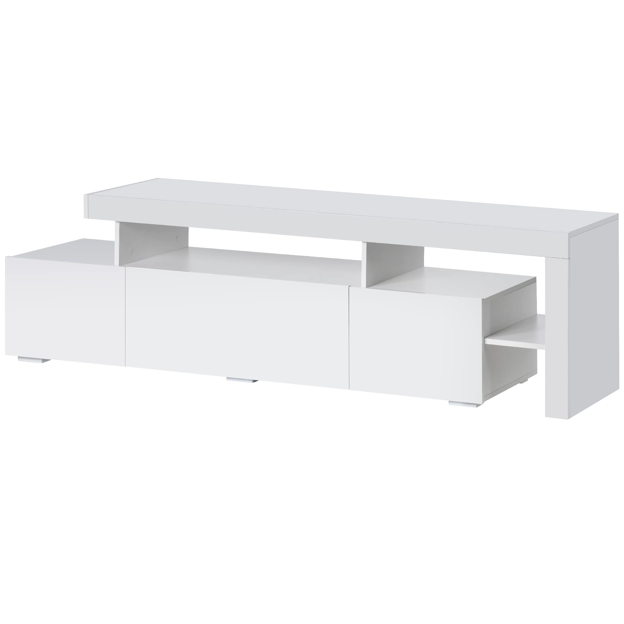 Modern 16-Color LED TV Stand with UV High Gloss Finish & DVD Storage Shelf - Fits Up to 70 Inch TVs (White Particle Board) - Perfect for Living Room Entertainment Centers & Home Theater Setups