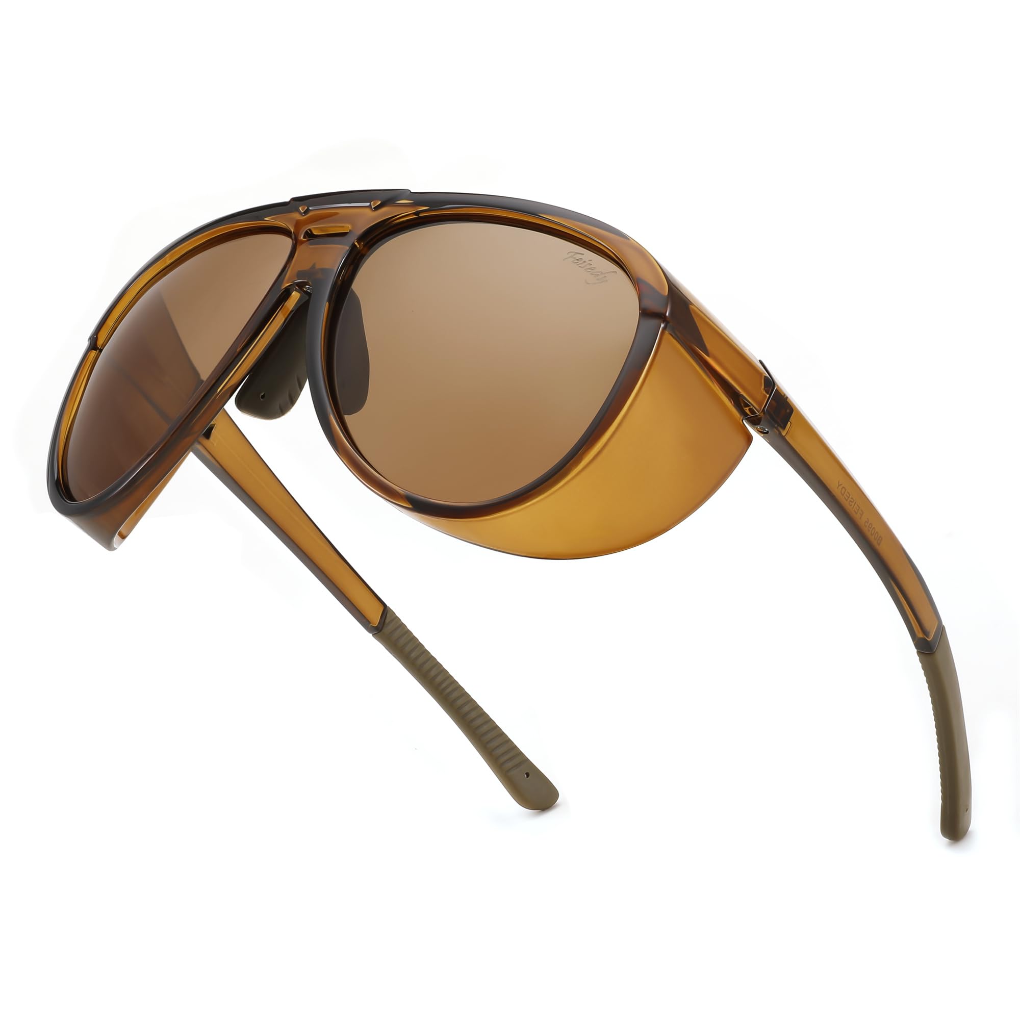 FEISEDY Polarized Aviator Sunglasses for Men & Women - Oversized Round Steampunk Sunglasses with Side Shields - UV Protection - Perfect for Driving, Outdoor Activities & Fashion Accessories