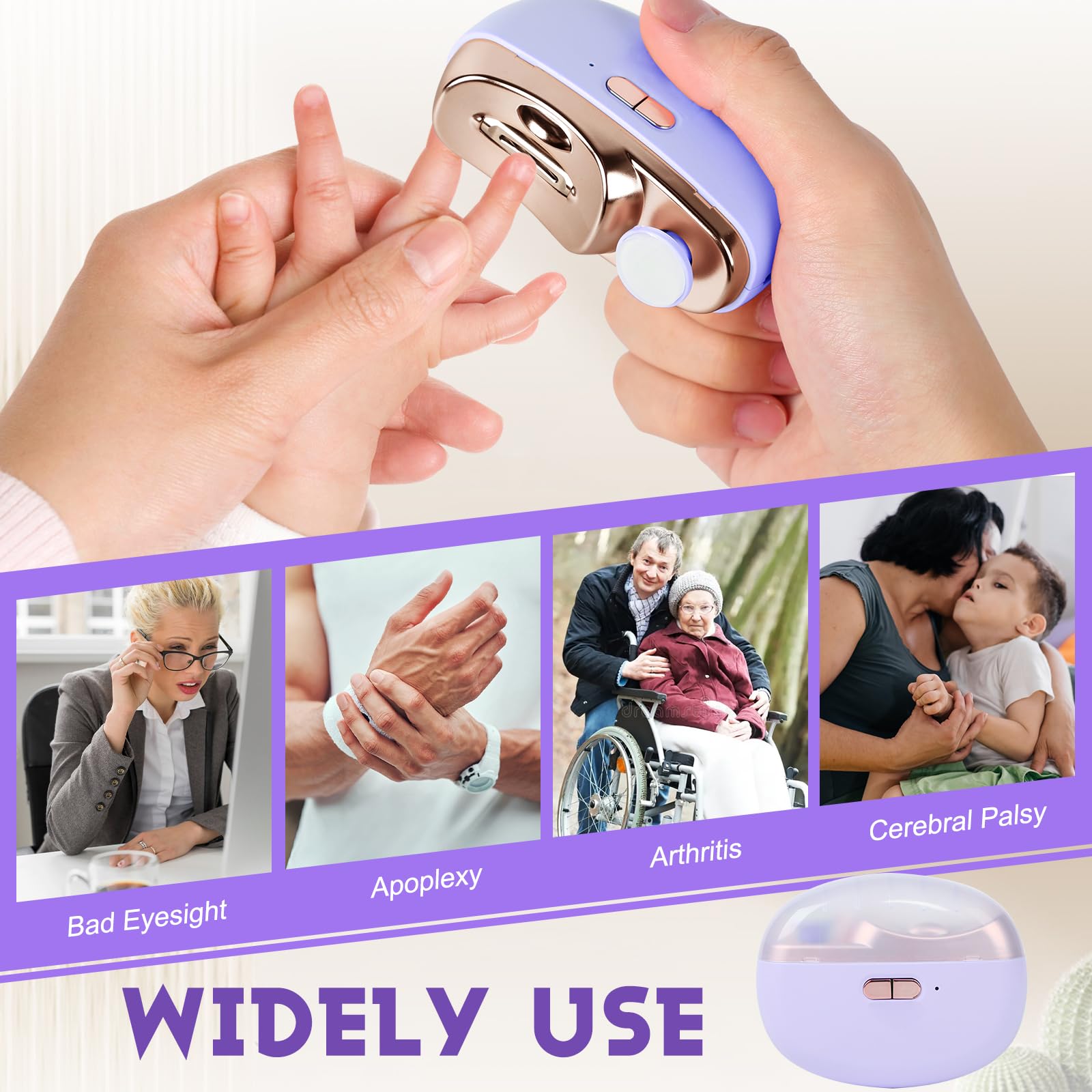 3 in 1 Automatic Electric Nail Clipper with Polishing & Light - 2 Speed Adjustable Nail Trimmer for Kids, Adults & Seniors - Perfect for Home, Travel & Manicure Care (Purple)