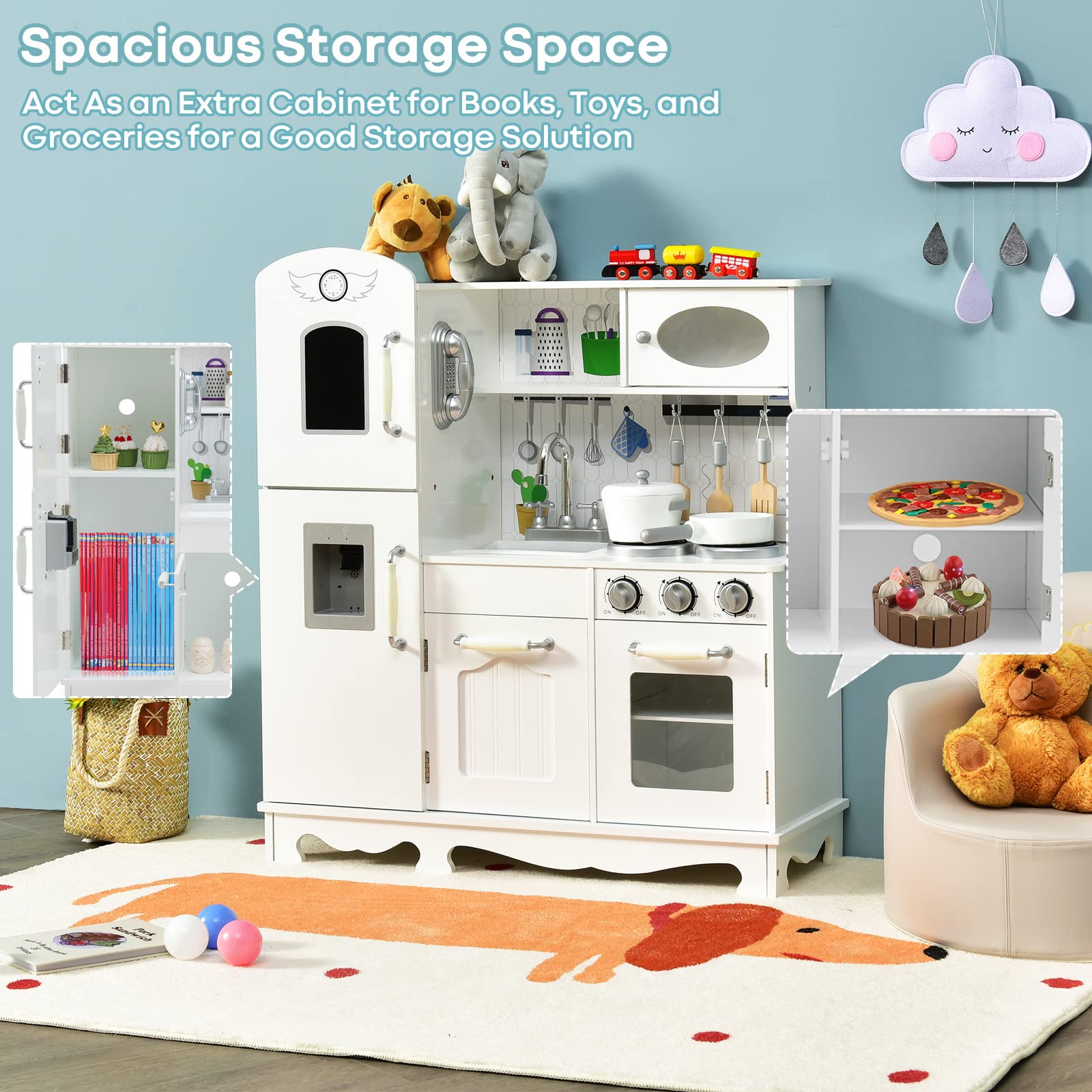 Fireflowery Kids Kitchen Playset with Simulated Sound - Pretend Play Kitchen Toy for Toddlers Ages 3+ | Includes Utensils, Blackboard, Sink, Stovetop & Cabinets | Perfect Gift for Birthday & Christmas | Encourages Imaginative Play & Learning