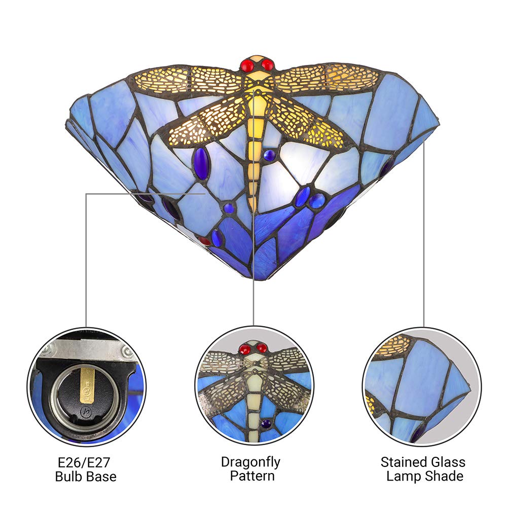Dragonfly Pattern Tiffany Style Stained Glass Wall Sconce - 14
