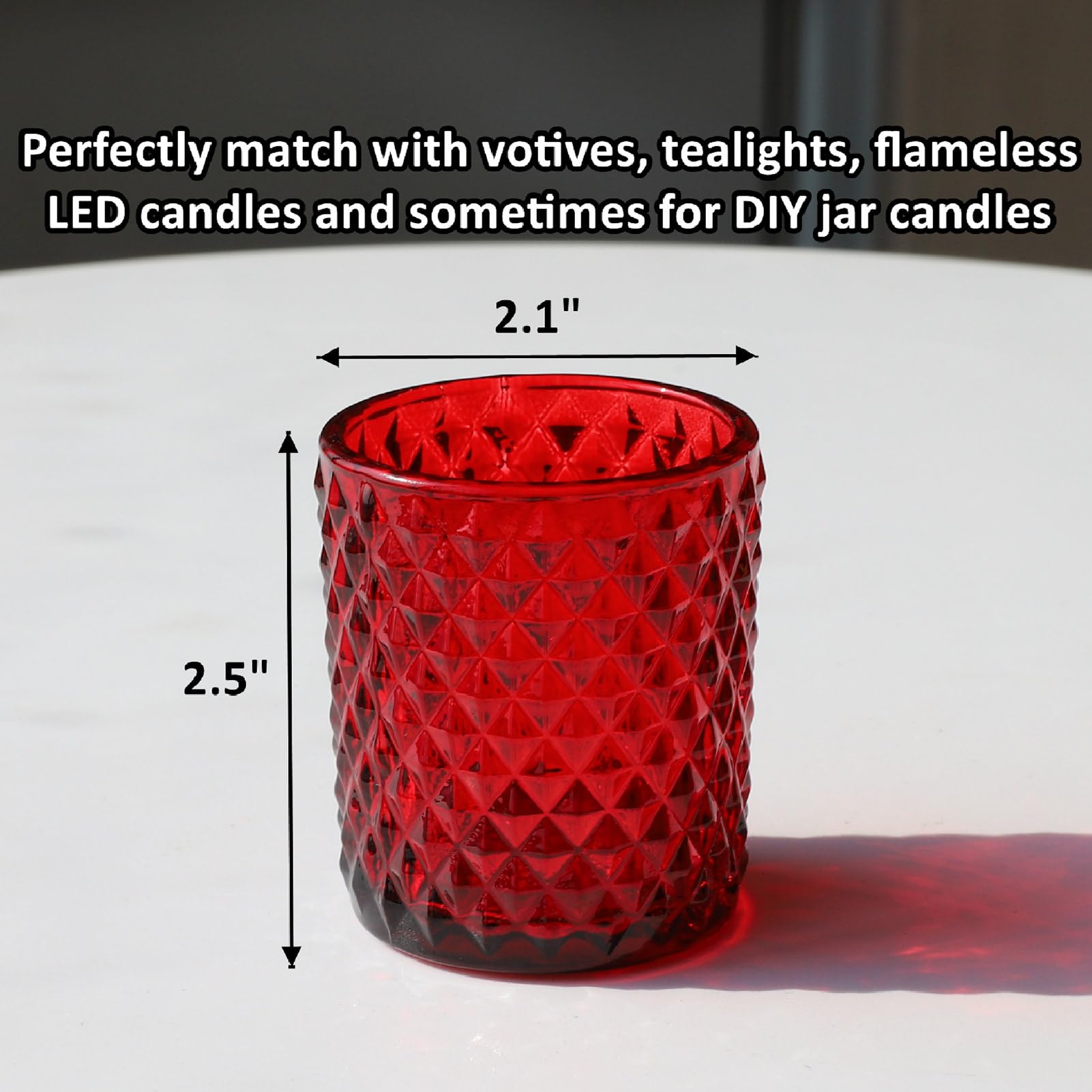 Woho 24-Piece Red Diamond Pattern Tea Light Candle Holders - Bulk Votive Candle Holders for Christmas, Festivals & Home Decor - Perfect for Table Centerpieces, Wedding Receptions & Holiday Parties