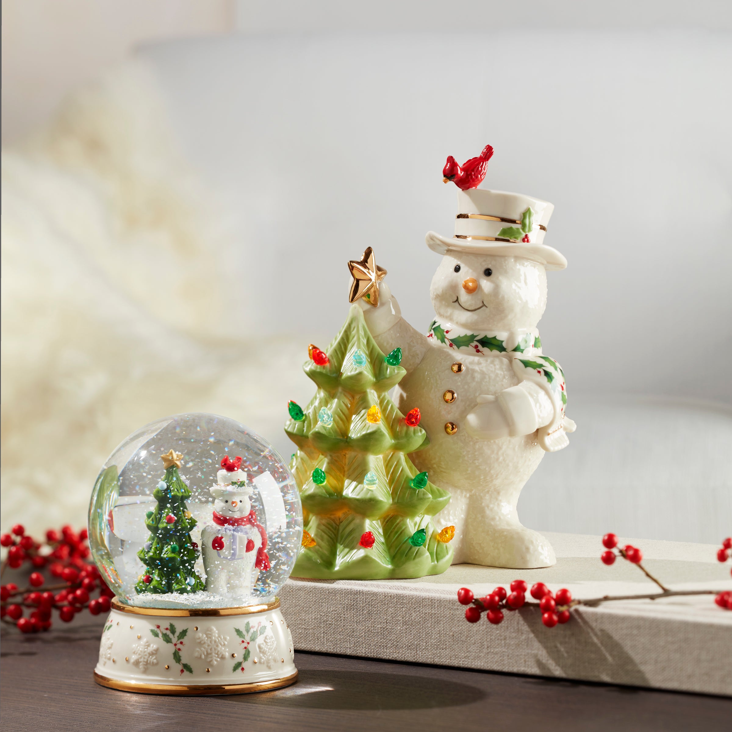 Happy Holly Days Snowman LED Lighted Figurine - Christmas Decoration for Home, Office, and Holiday Party Decor