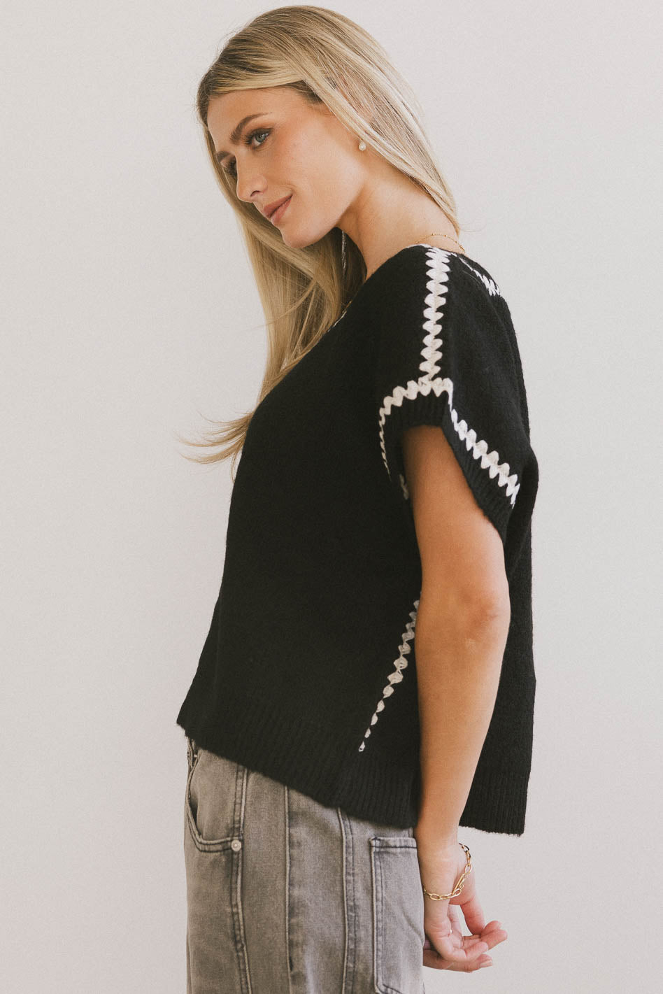 Black Hazel Embroidered Sweater Top for Women | Cozy Knit Pullover | Perfect for Fall & Winter Outfits, Casual Wear & Layering