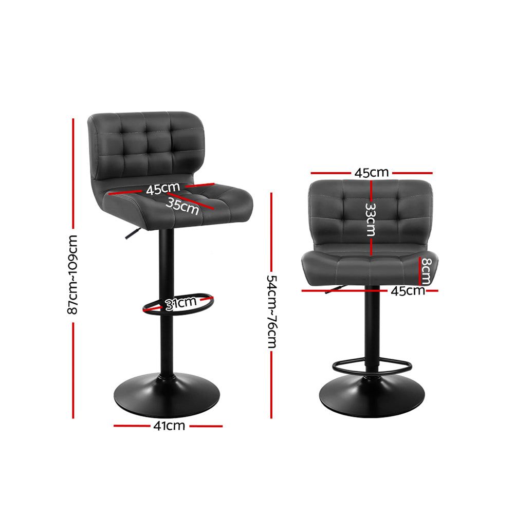 2 Pack Adjustable Height Bar Stools with Gas Lift Mechanism - Grey Leather Padded Seat for Kitchen Island, Home Bar & Breakfast Nook - Modern Counter Stools for Dining & Entertaining