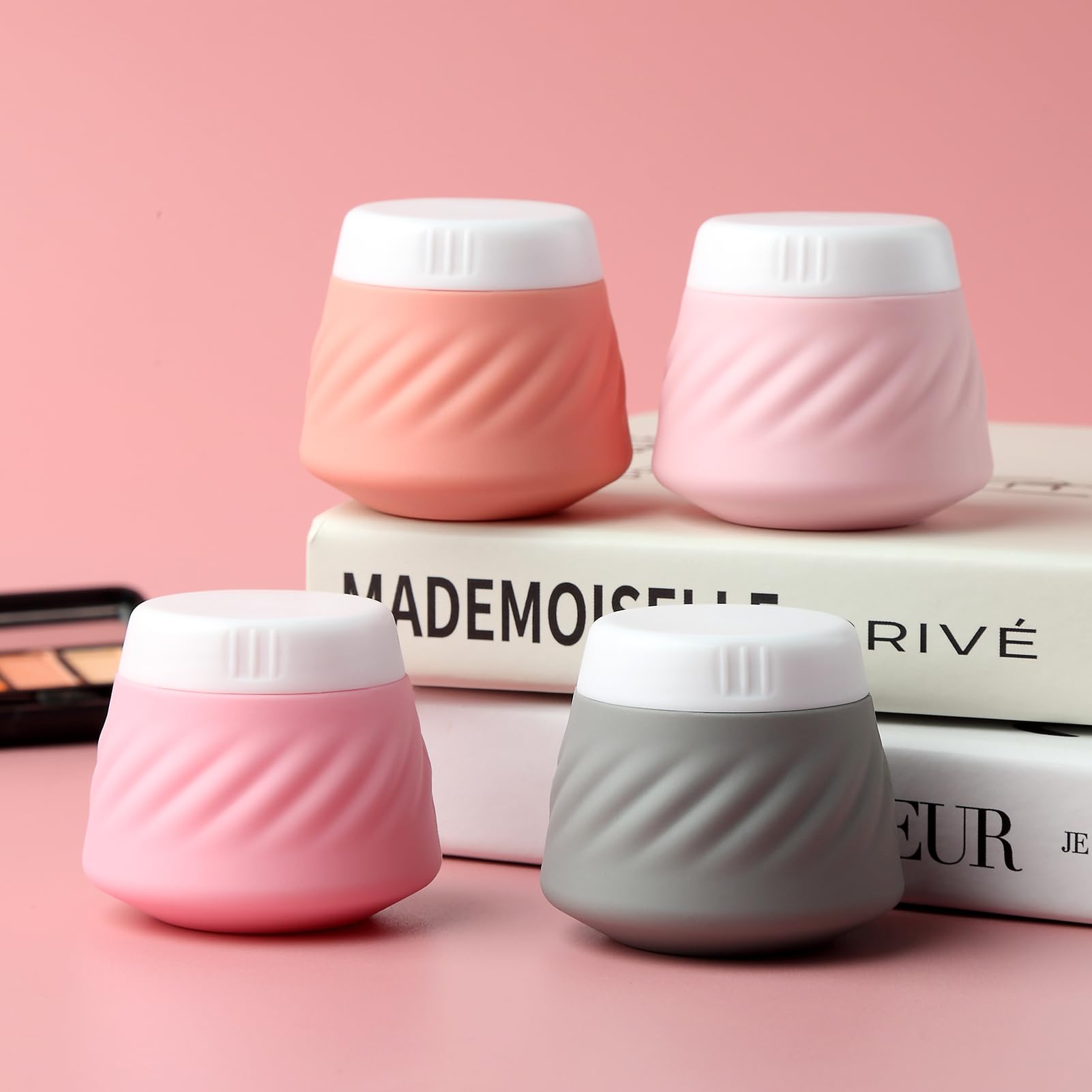 Gemice TSA Approved Silicone Travel Containers for Toiletries - Leak-Proof 4-Pack Travel Size Jars for Cream, Lotion, Skincare & Makeup | Perfect for Airplane Carry-On, Gym Bag & Vacation Essentials