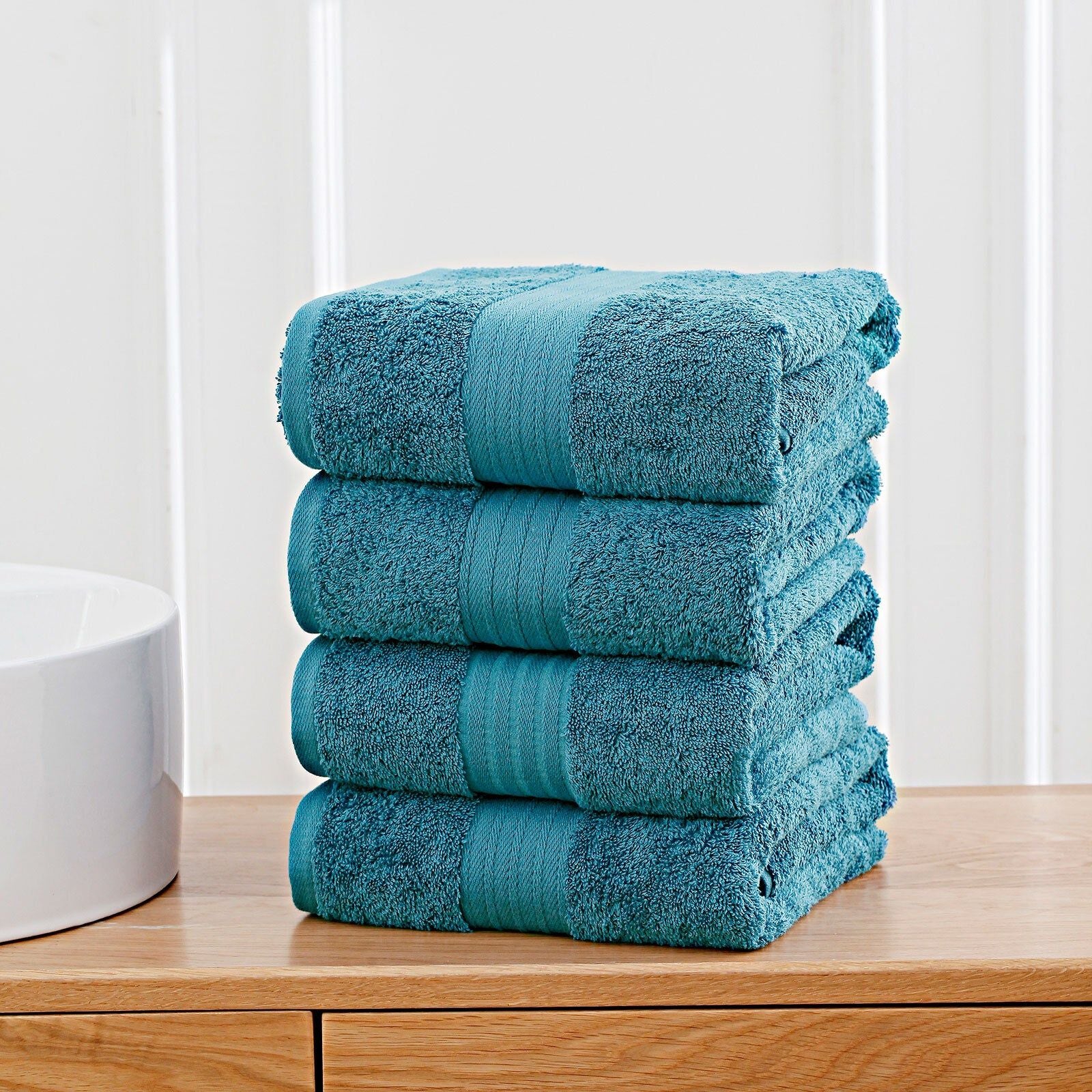 Premium 4-Piece Cotton Bath Towel Set - Ultra Soft & Absorbent, Blue - Perfect for Spa, Bathroom & Beach Use