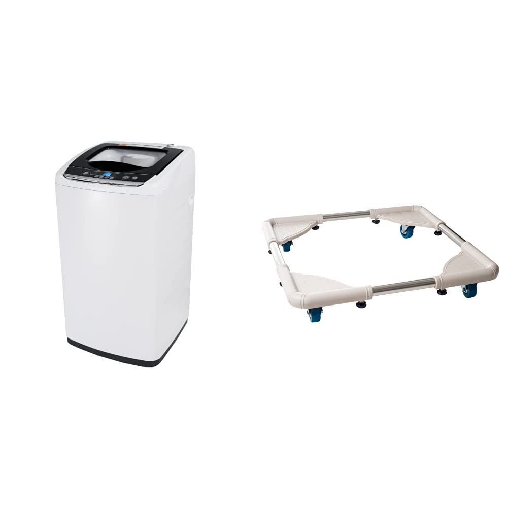 Portable Washing Machine with Rolling Cart - Compact & Lightweight Laundry Washer by BLACK+DECKER & STALWART - Adjustable Base with 4 Locking Wheels for Easy Mobility - Perfect for Apartments, RVs, Camping & Small Spaces (White)