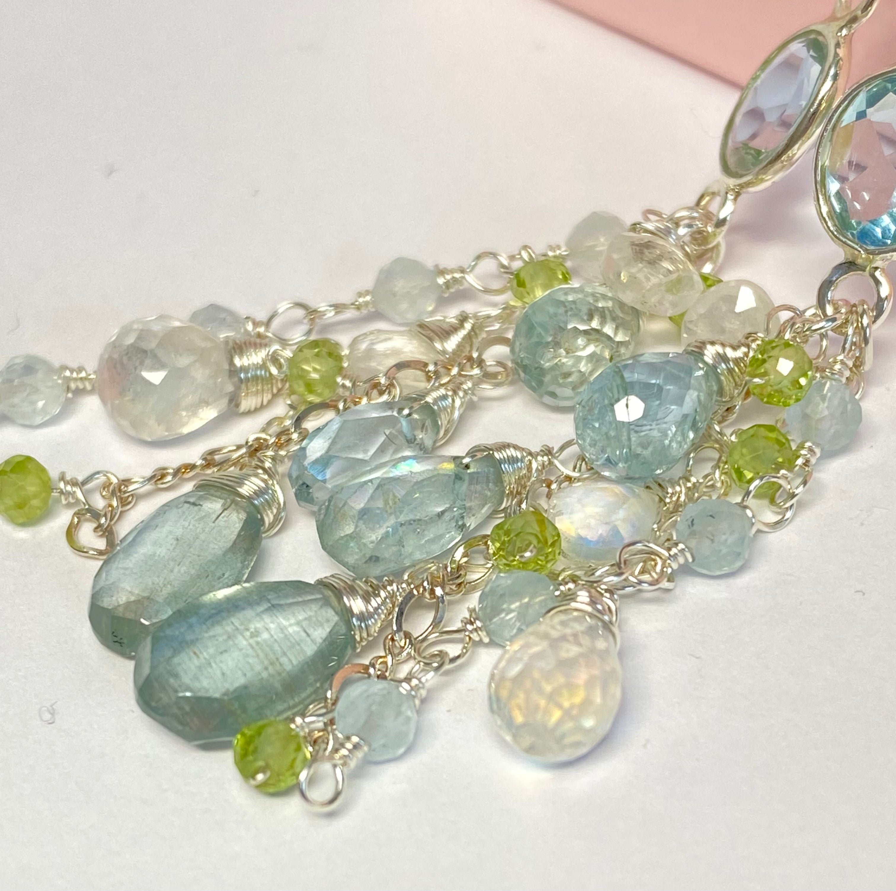 Blue Topaz & Peridot Sterling Silver Dangle Earrings for Women - Elegant Long Gemstone Jewelry for Party, Wedding & Special Occasions