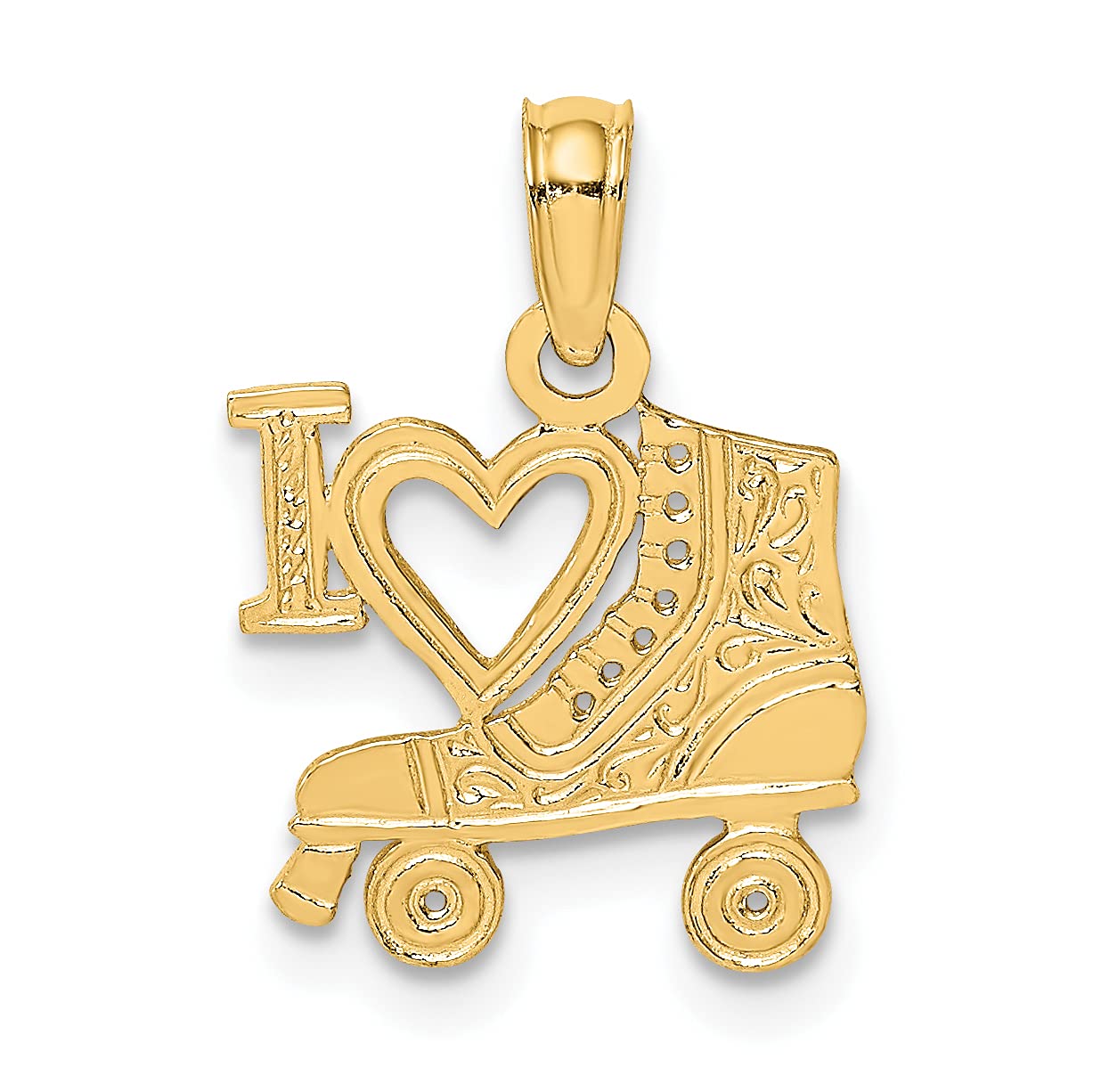 14k Yellow Gold I Heart Roller Skating Charm Pendant Necklace - Dainty Jewelry Gift for Skaters & Roller Derby Lovers - Perfect for Birthdays, Anniversaries & Everyday Wear