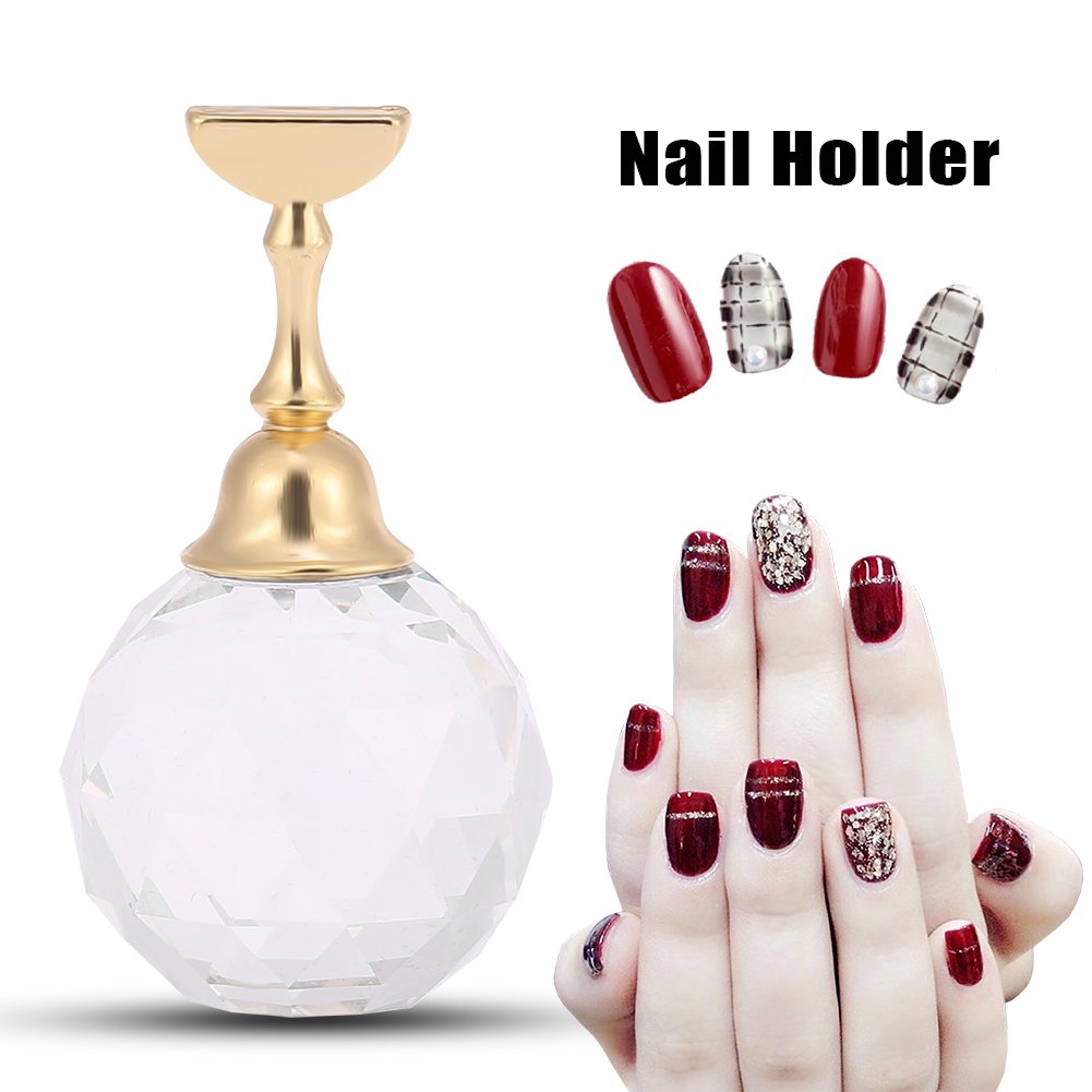 4 Types Magnetic Nail Tip Practice Stand - Alloy Nail Art Display Holder for Salon & Home Manicure - Perfect for Nail Tech Training, DIY Practice & Professional Nail Art Showcase (#2 White Spherical Crystal)