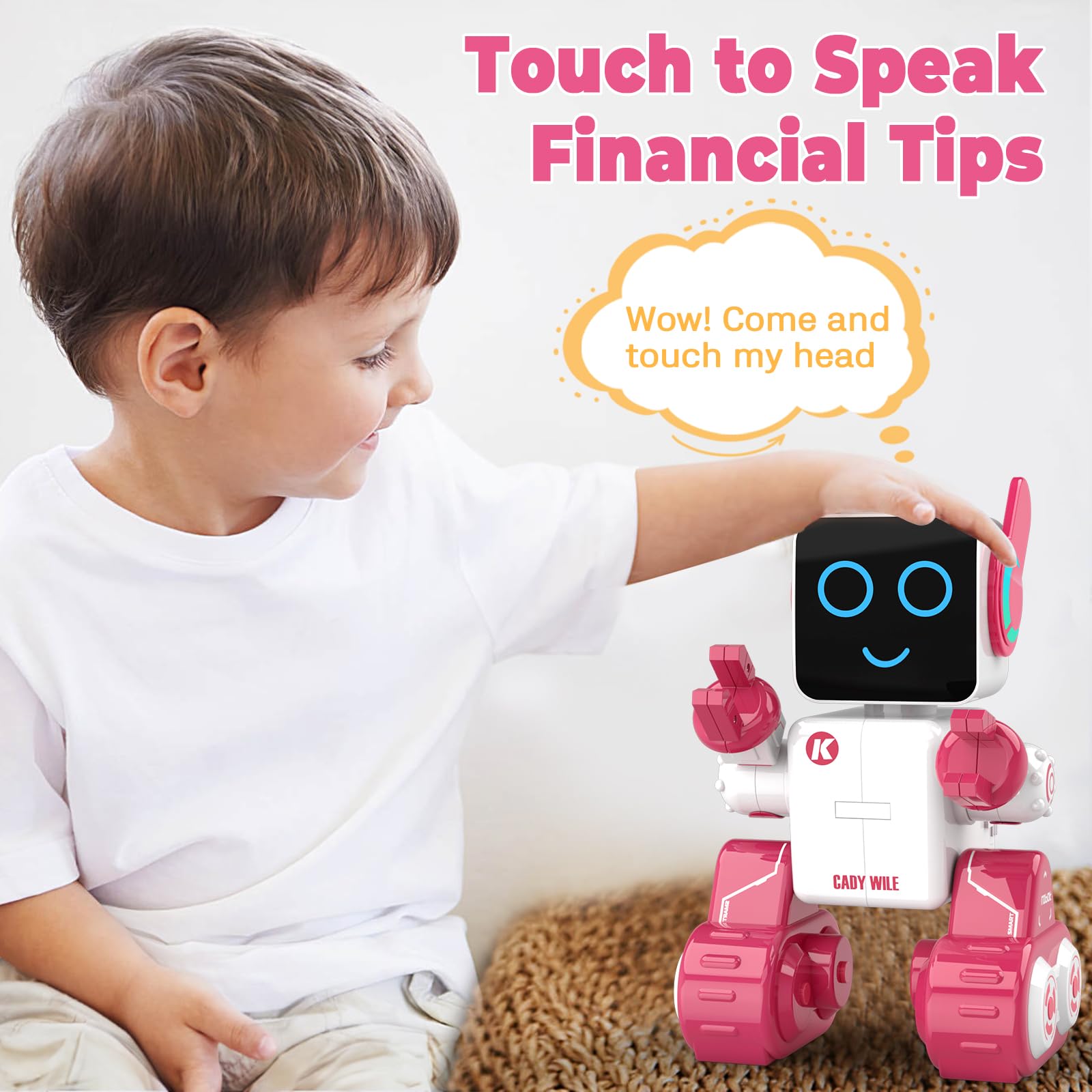Smart Robot Toy for Kids - Programmable RC Robot with LED & Coin Bank, Perfect Gift for Boys & Girls (Pink) - Play & Learn STEM Toy