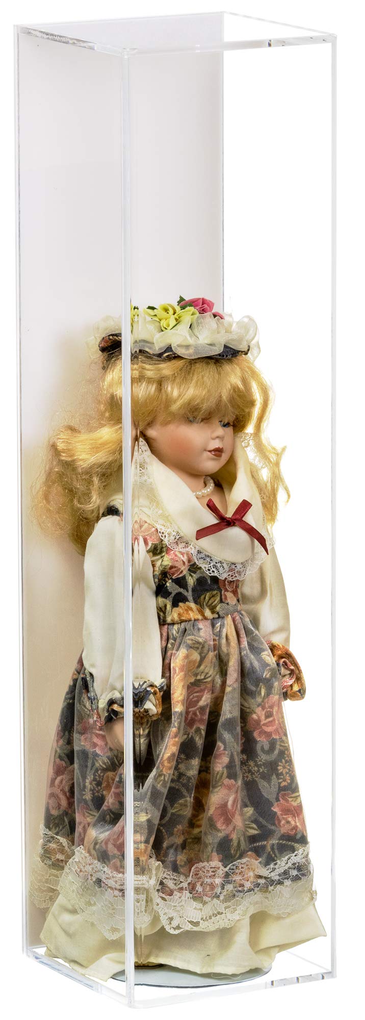 Clear Acrylic Display Case for Dolls, Bobbleheads & Action Figures - Wall Mountable Collectible Toy Protector with White Back (Vertical/Horizontal) - Perfect for Showcasing Anime Figures, Funko Pops & Valuable Collectibles in Home or Office